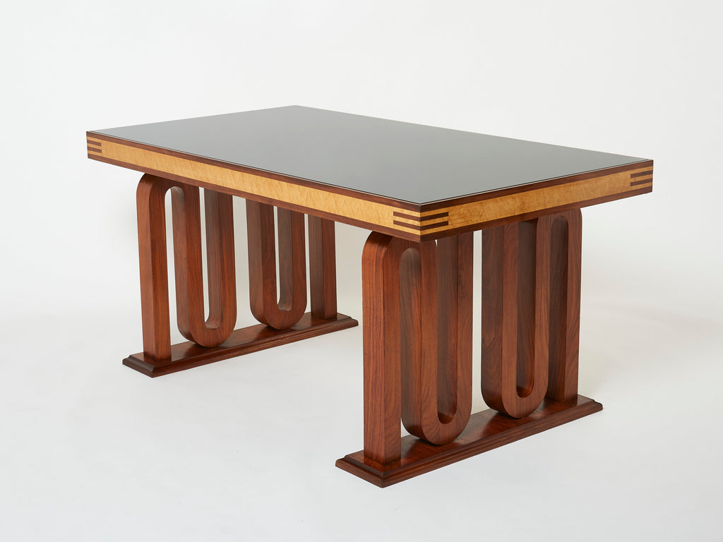 Paolo Buffa Italian rosewood maple black glass desk table 1940s