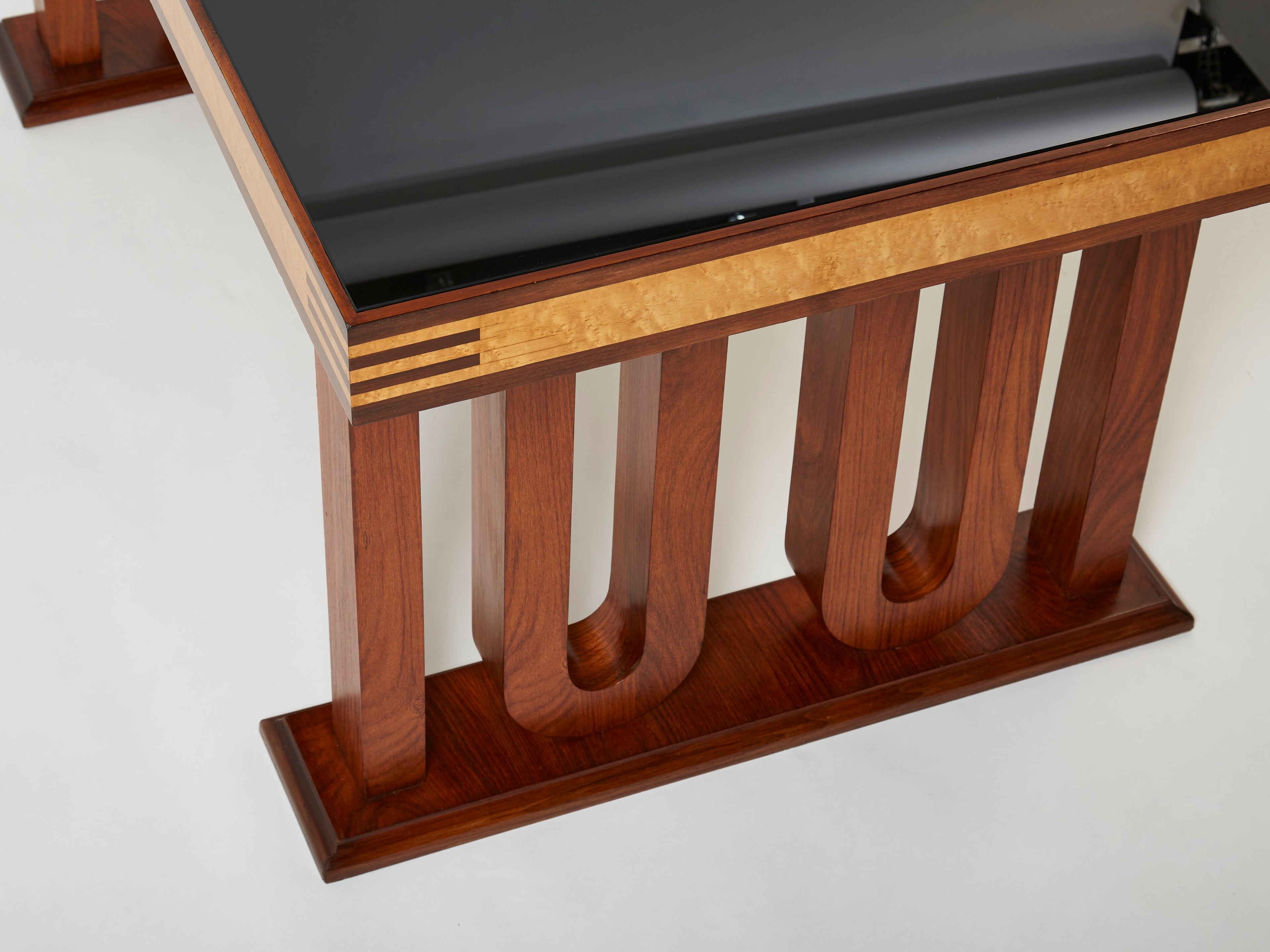 Paolo Buffa Italian rosewood maple black glass desk table 1940s