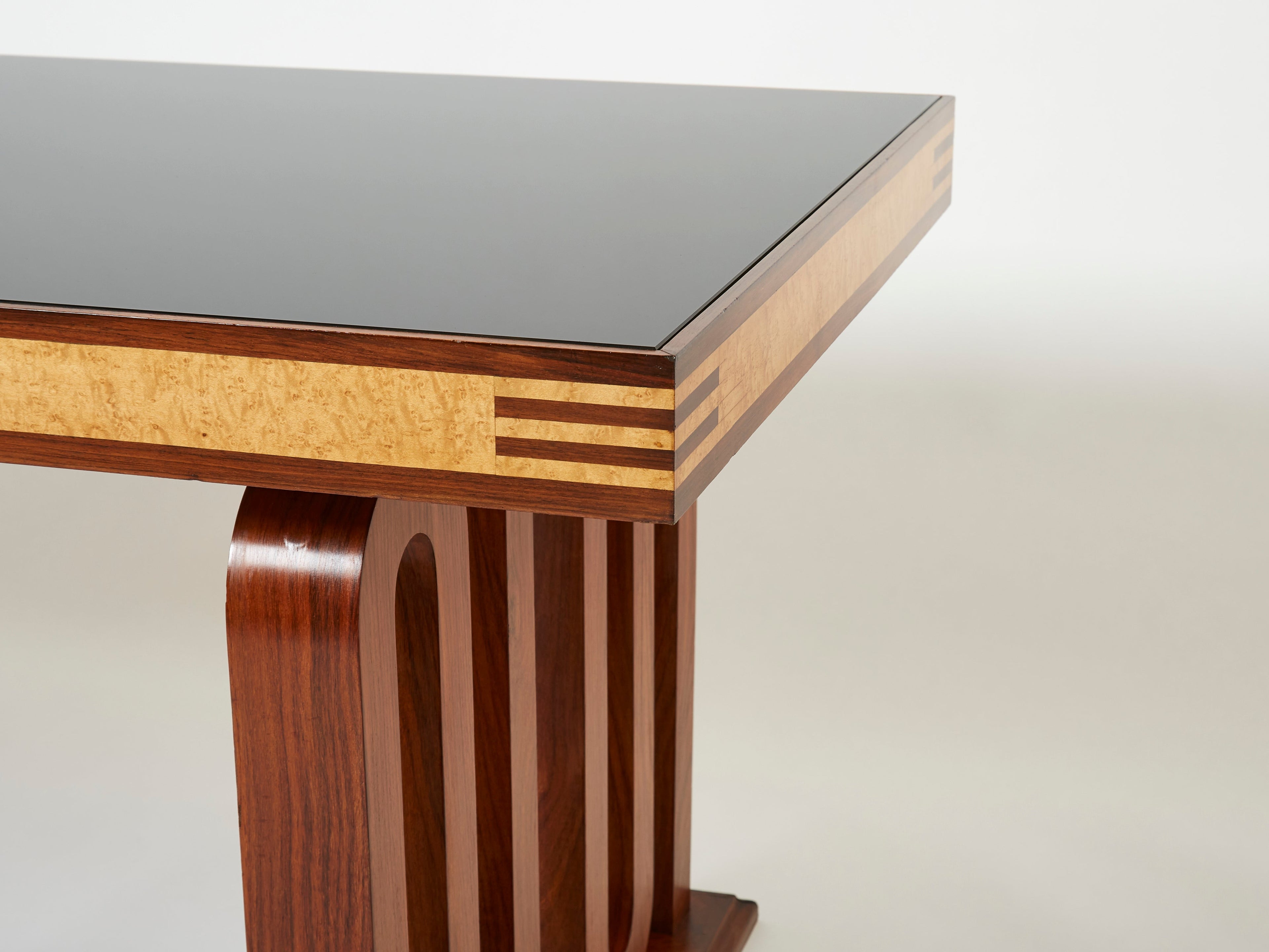 Paolo Buffa Italian rosewood maple black glass desk table 1940s