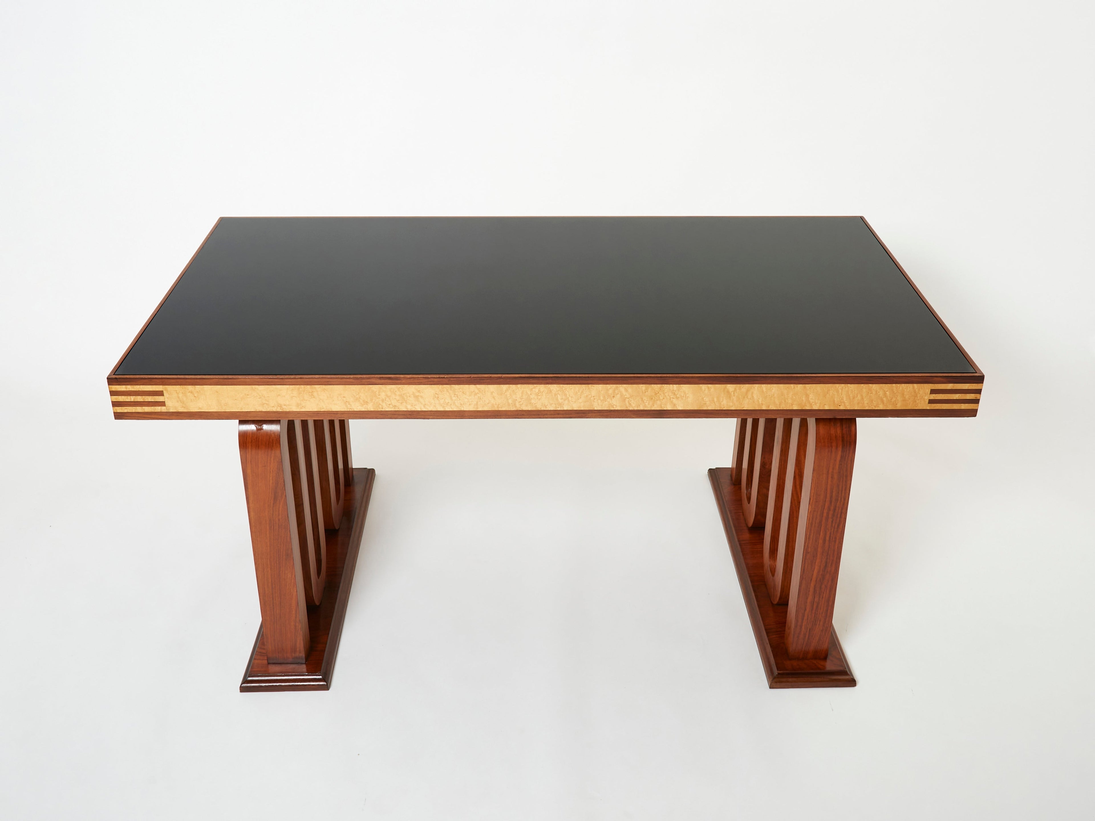 Paolo Buffa Italian rosewood maple black glass desk table 1940s