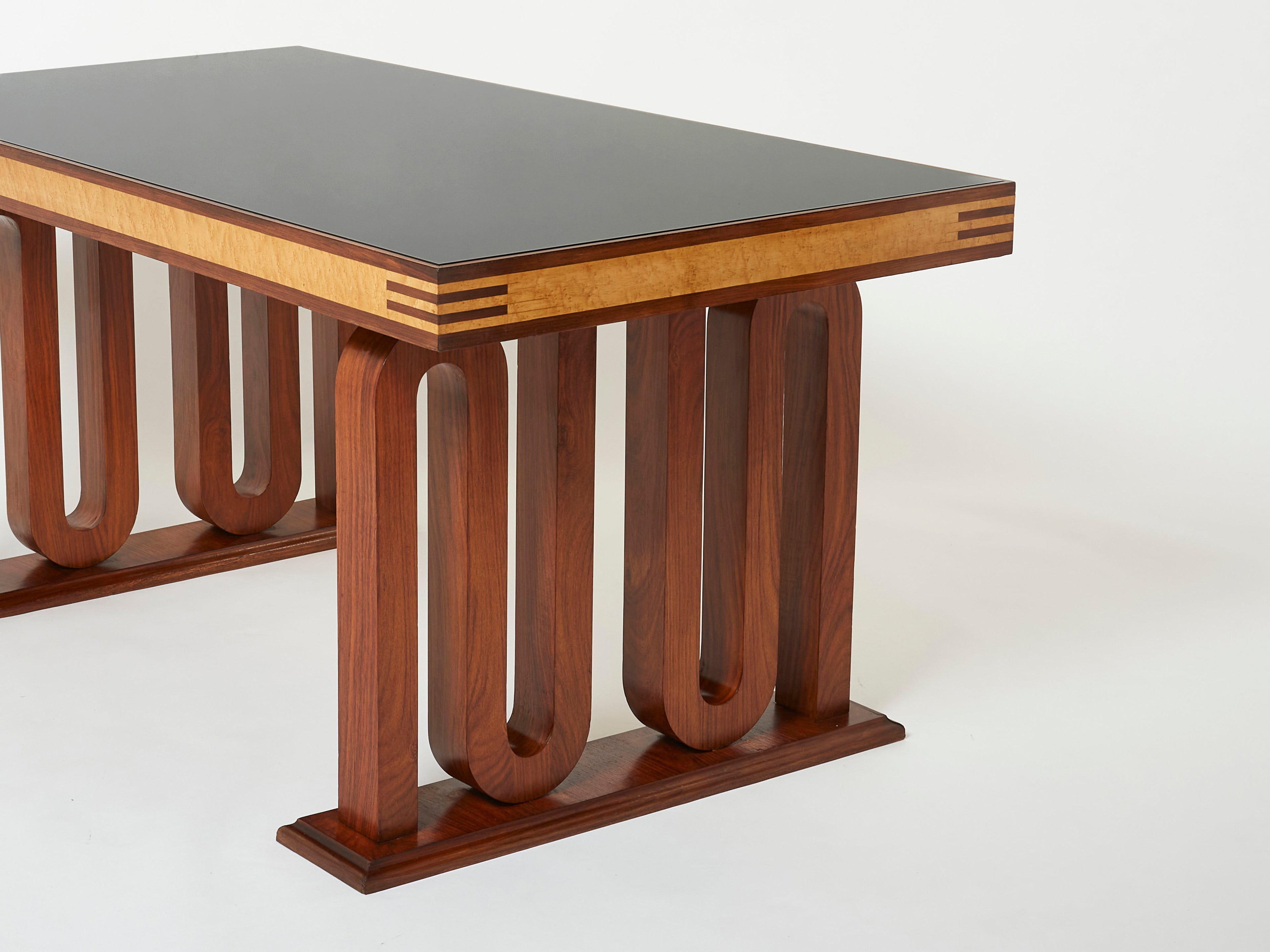 Paolo Buffa Italian rosewood maple black glass desk table 1940s