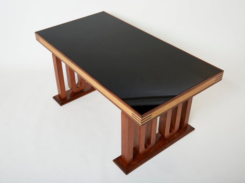 Paolo Buffa Italian rosewood maple black glass desk table 1940s