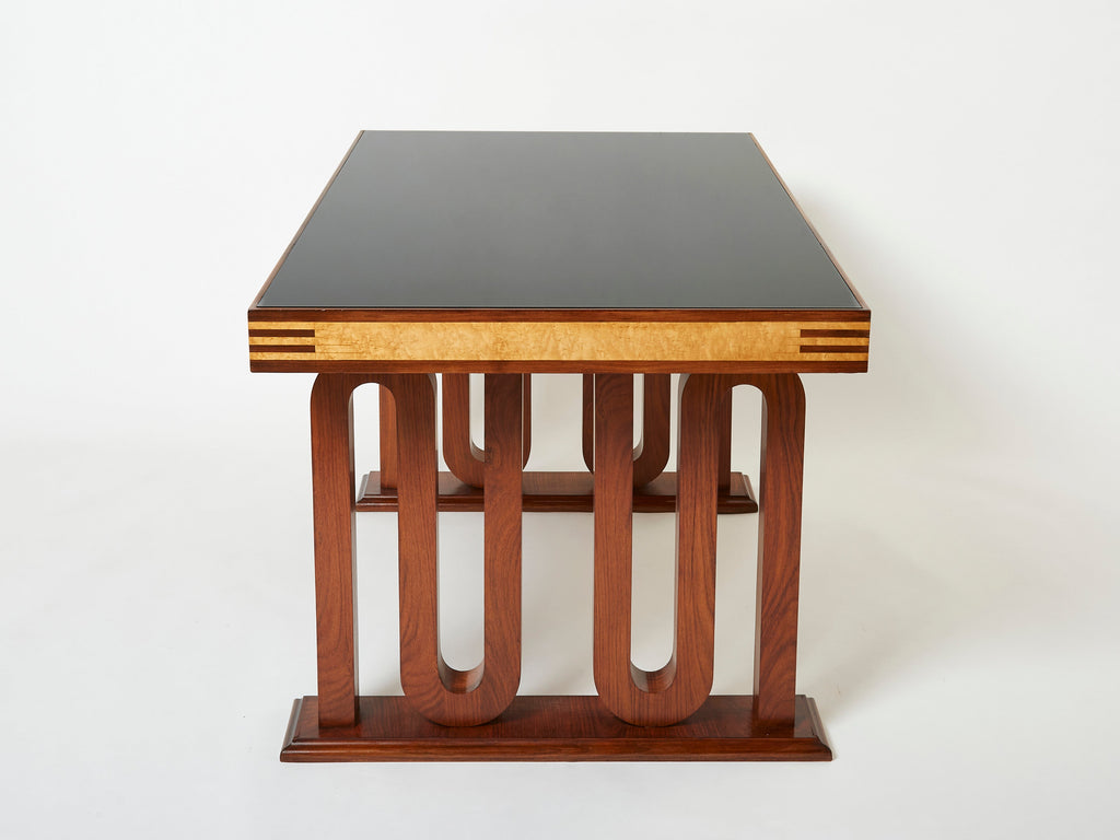 Paolo Buffa Italian rosewood maple black glass desk table 1940s