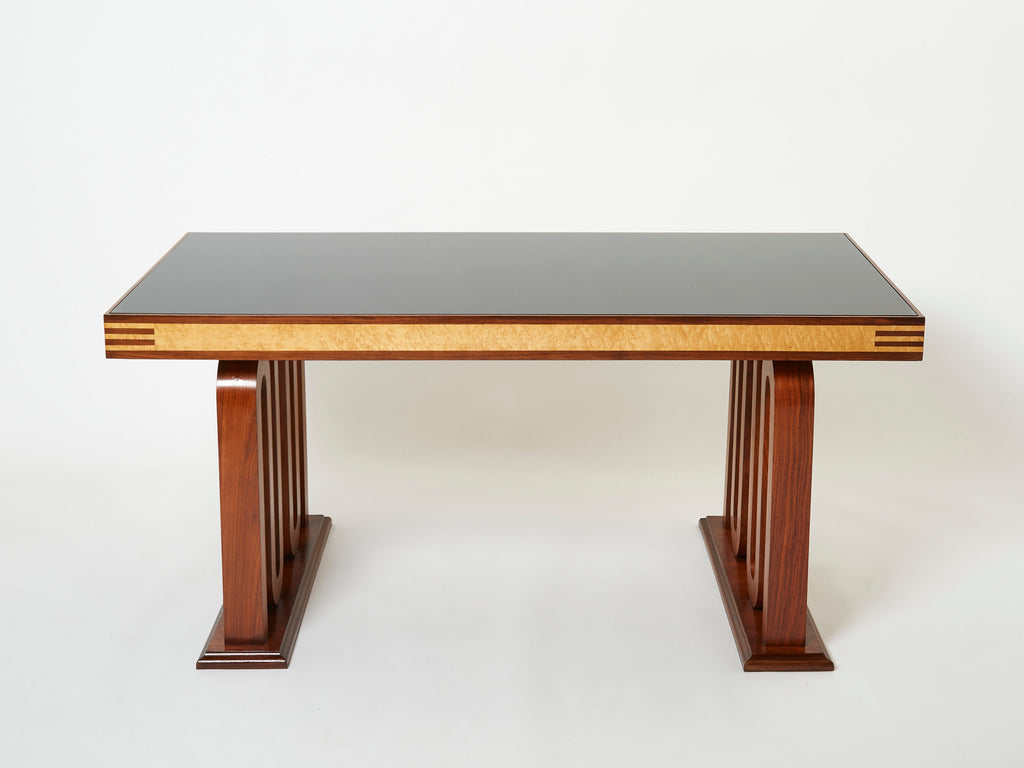 Paolo Buffa Italian rosewood maple black glass desk table 1940s