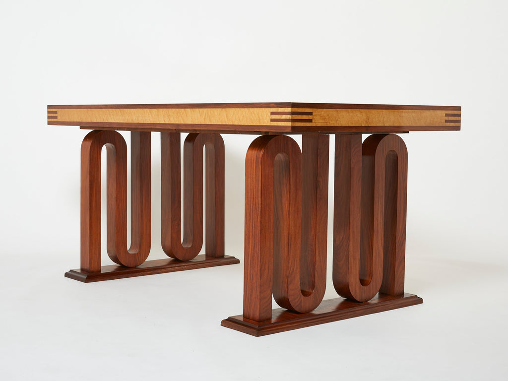 Paolo Buffa Italian rosewood maple black glass desk table 1940s