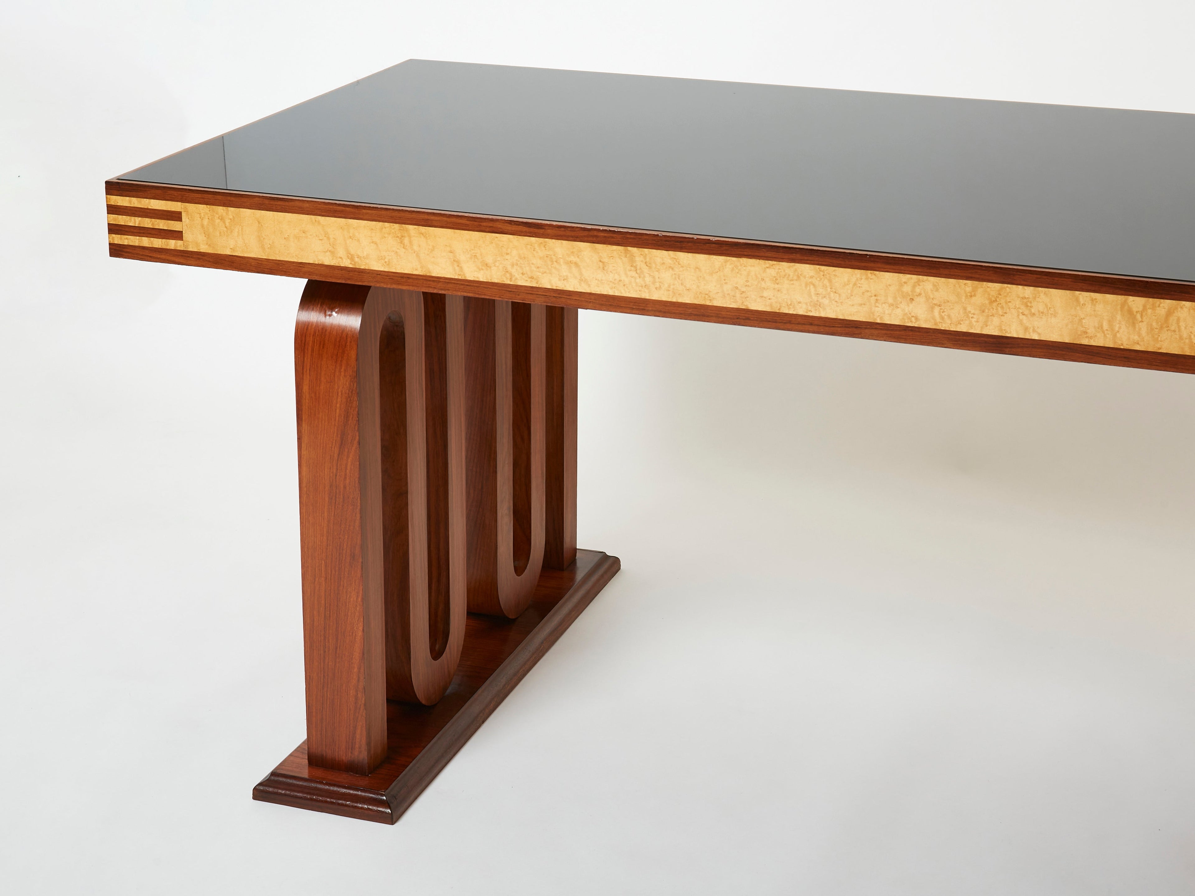 Paolo Buffa Italian rosewood maple black glass desk table 1940s
