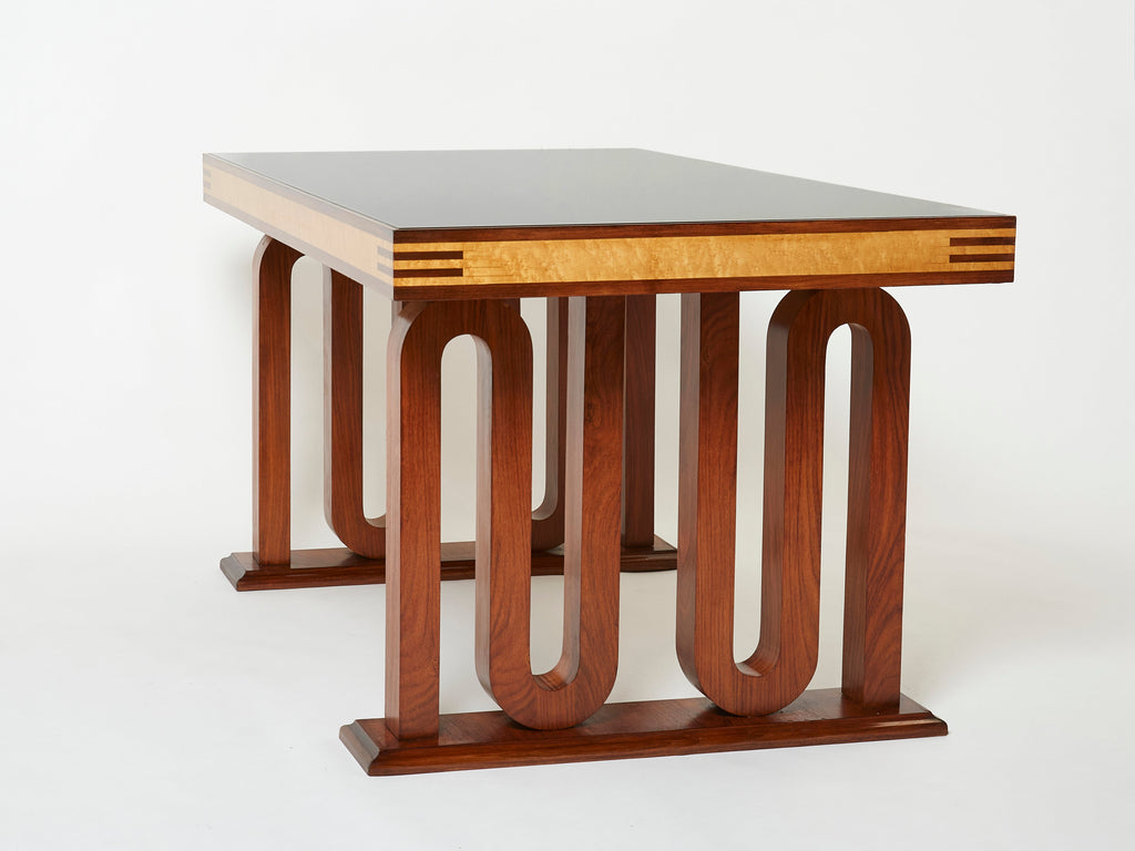 Paolo Buffa Italian rosewood maple black glass desk table 1940s