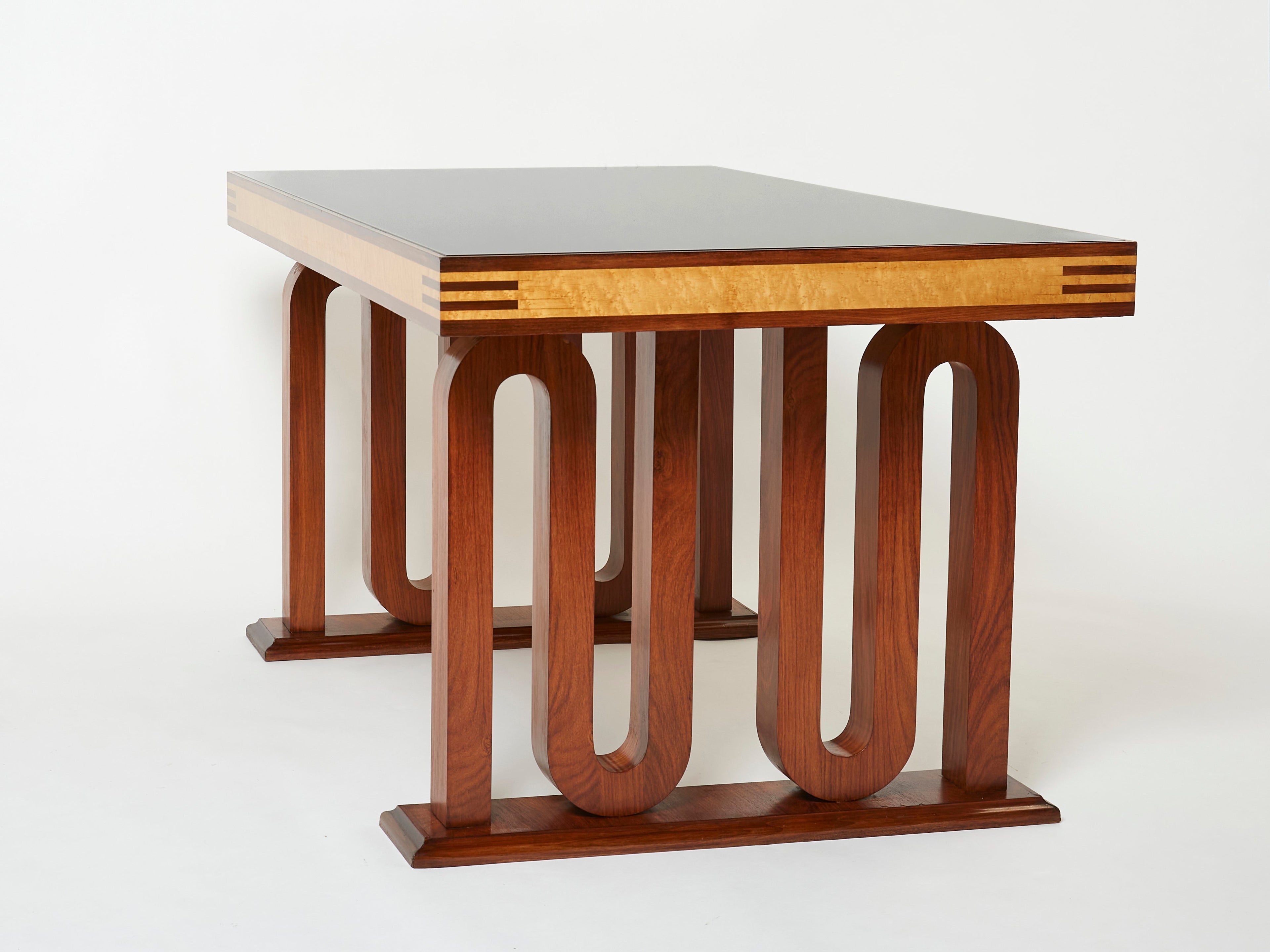 Paolo Buffa Italian rosewood maple black glass desk table 1940s
