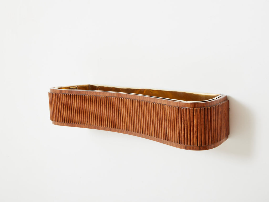Paolo Buffa pair of carved warm elm wood brass planters 1940s