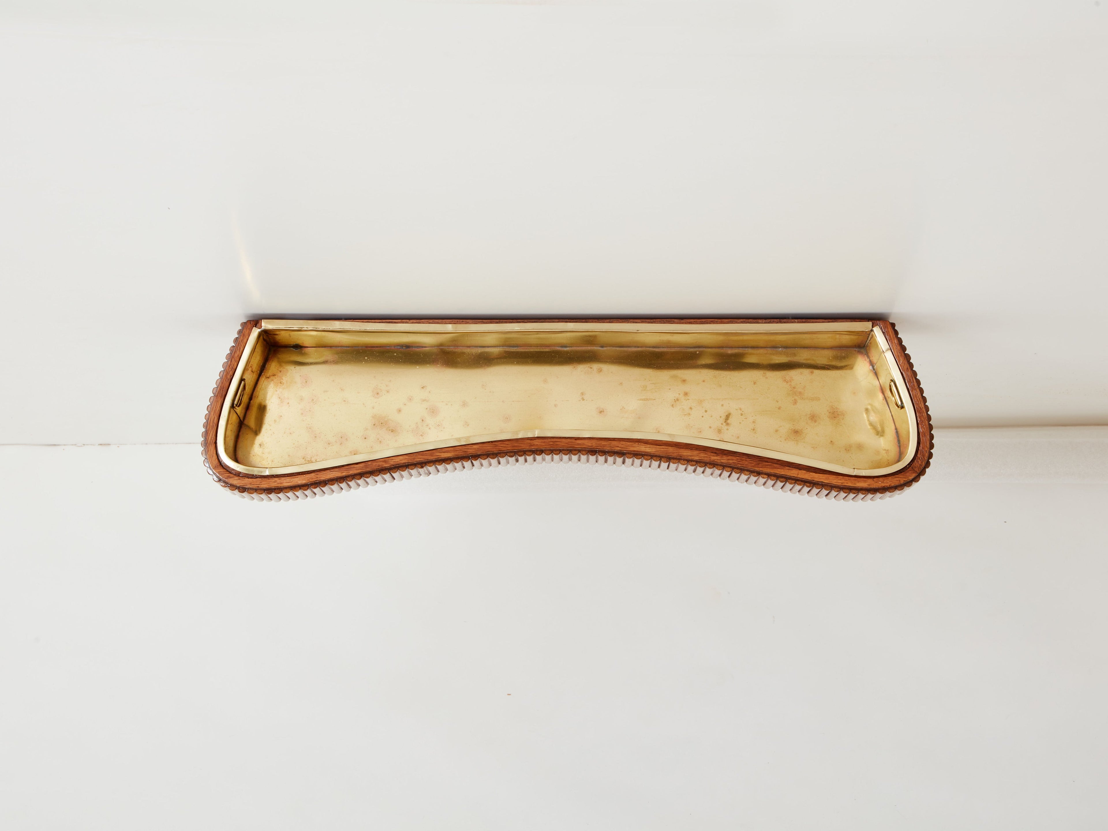 Paolo Buffa pair of carved warm elm wood brass planters 1940s