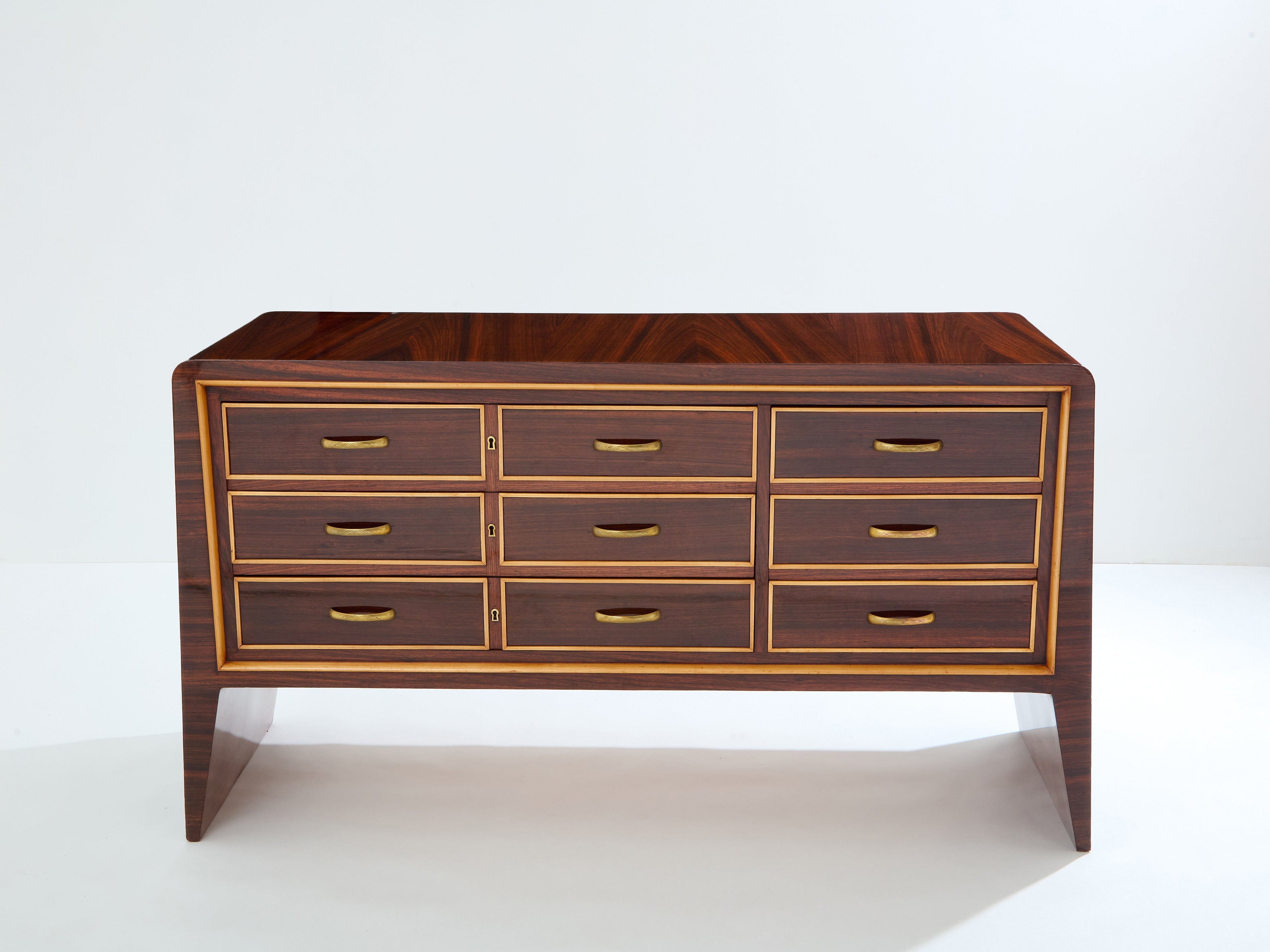 Paolo Buffa rosewood sycamore and brass chest of drawers 1940s