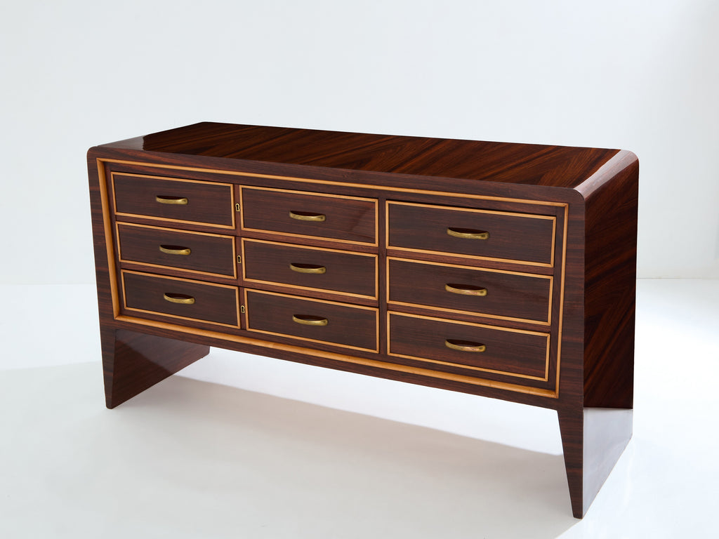Paolo Buffa rosewood sycamore and brass chest of drawers 1940s