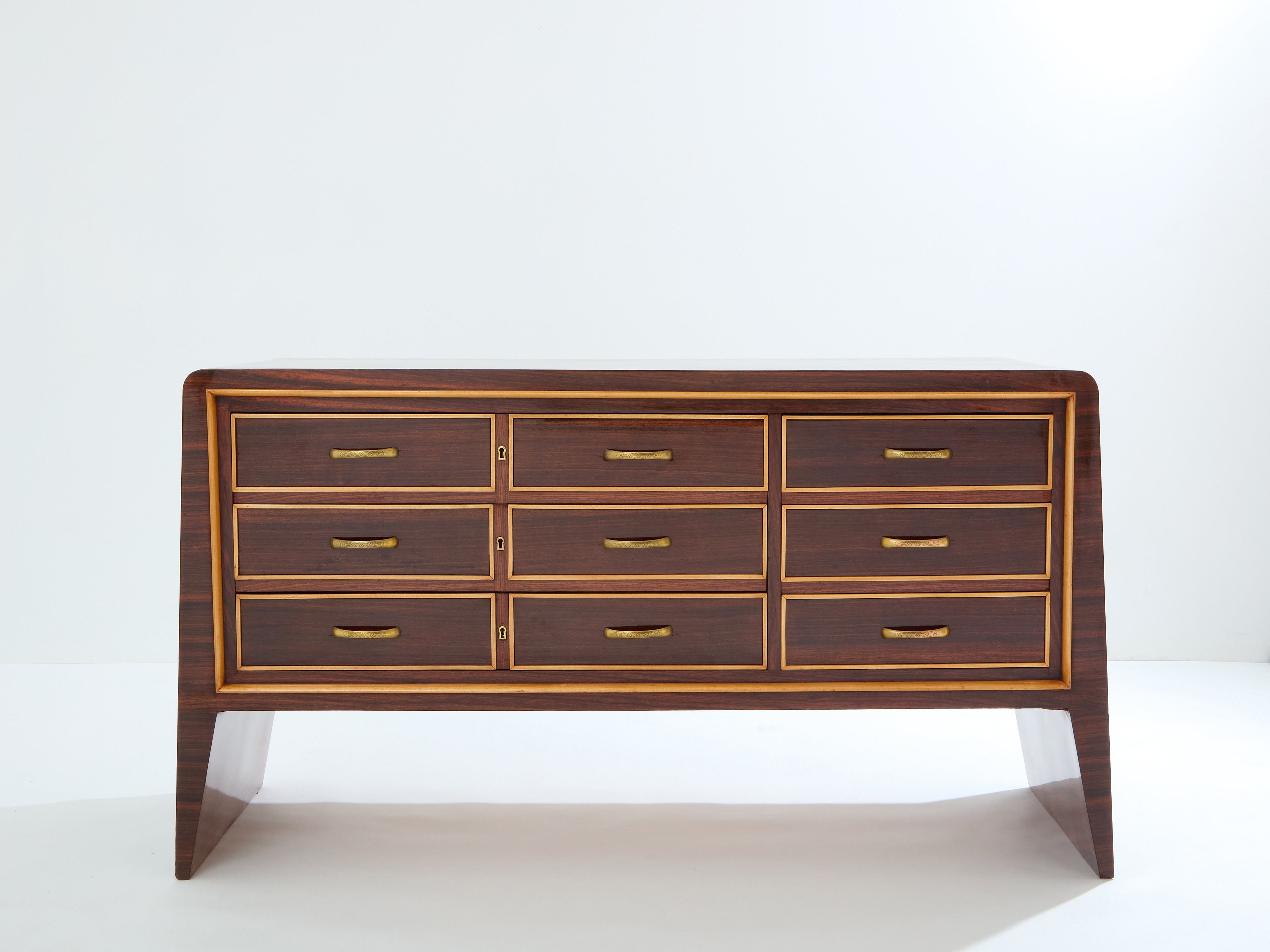Paolo Buffa rosewood sycamore and brass chest of drawers 1940s