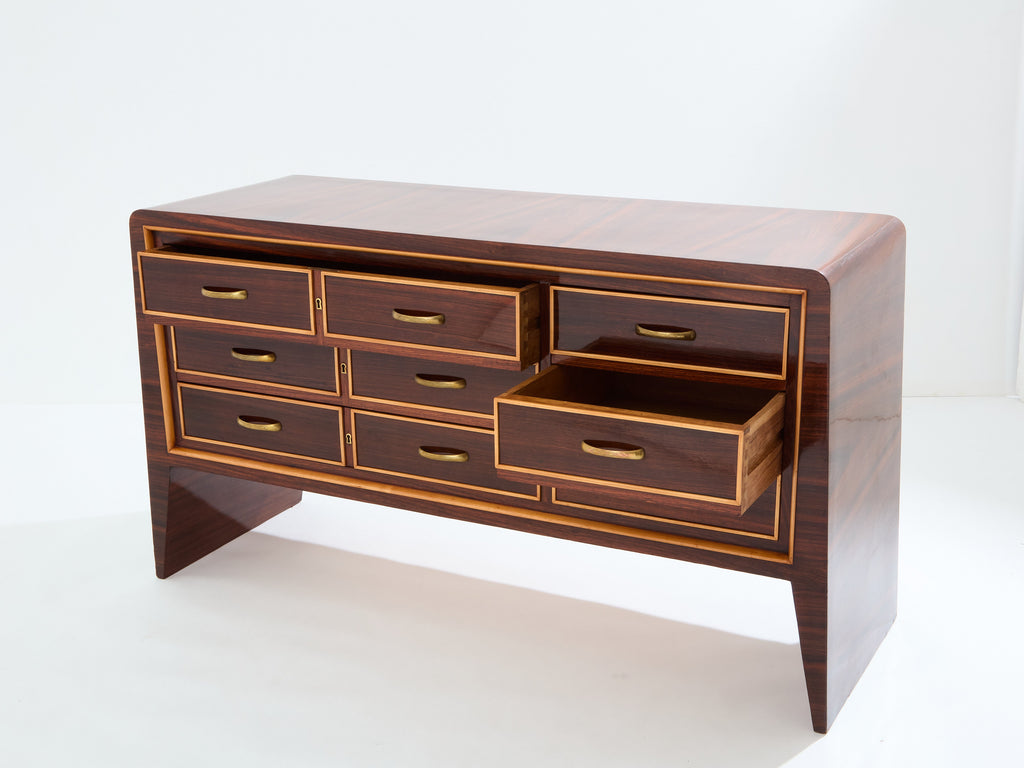 Paolo Buffa rosewood sycamore and brass chest of drawers 1940s