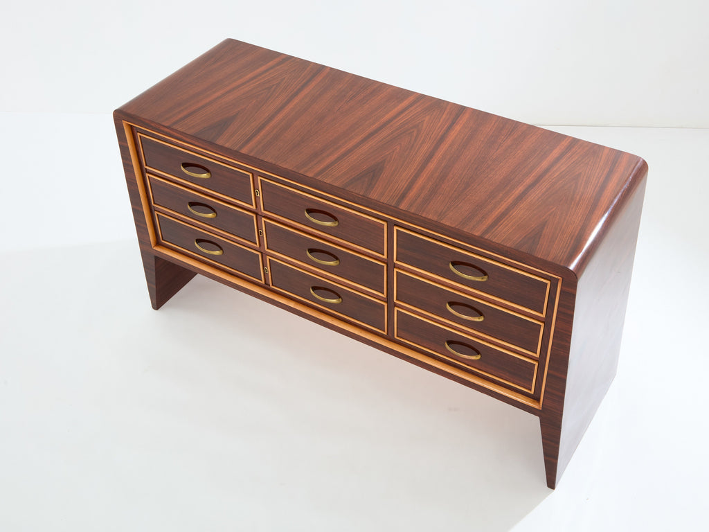 Paolo Buffa rosewood sycamore and brass chest of drawers 1940s