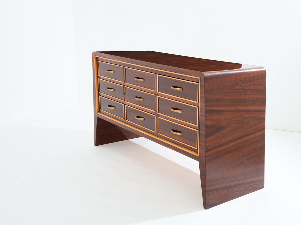 Paolo Buffa rosewood sycamore and brass chest of drawers 1940s