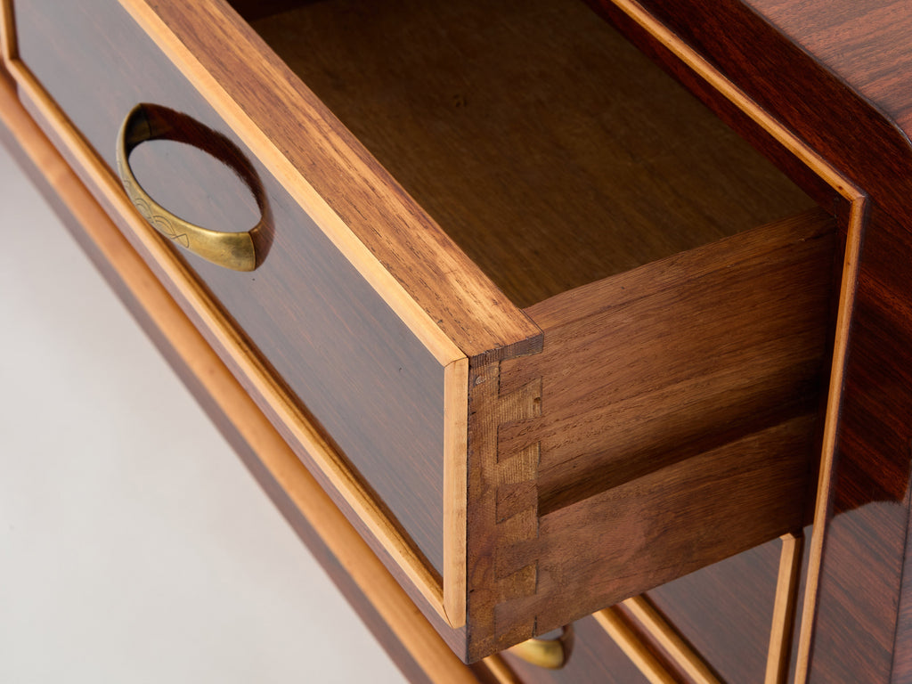 Paolo Buffa rosewood sycamore and brass chest of drawers 1940s