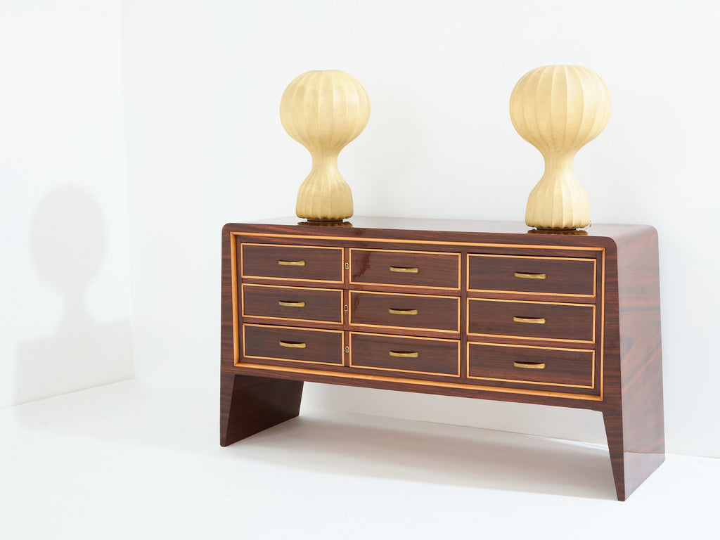 Paolo Buffa rosewood sycamore and brass chest of drawers 1940s