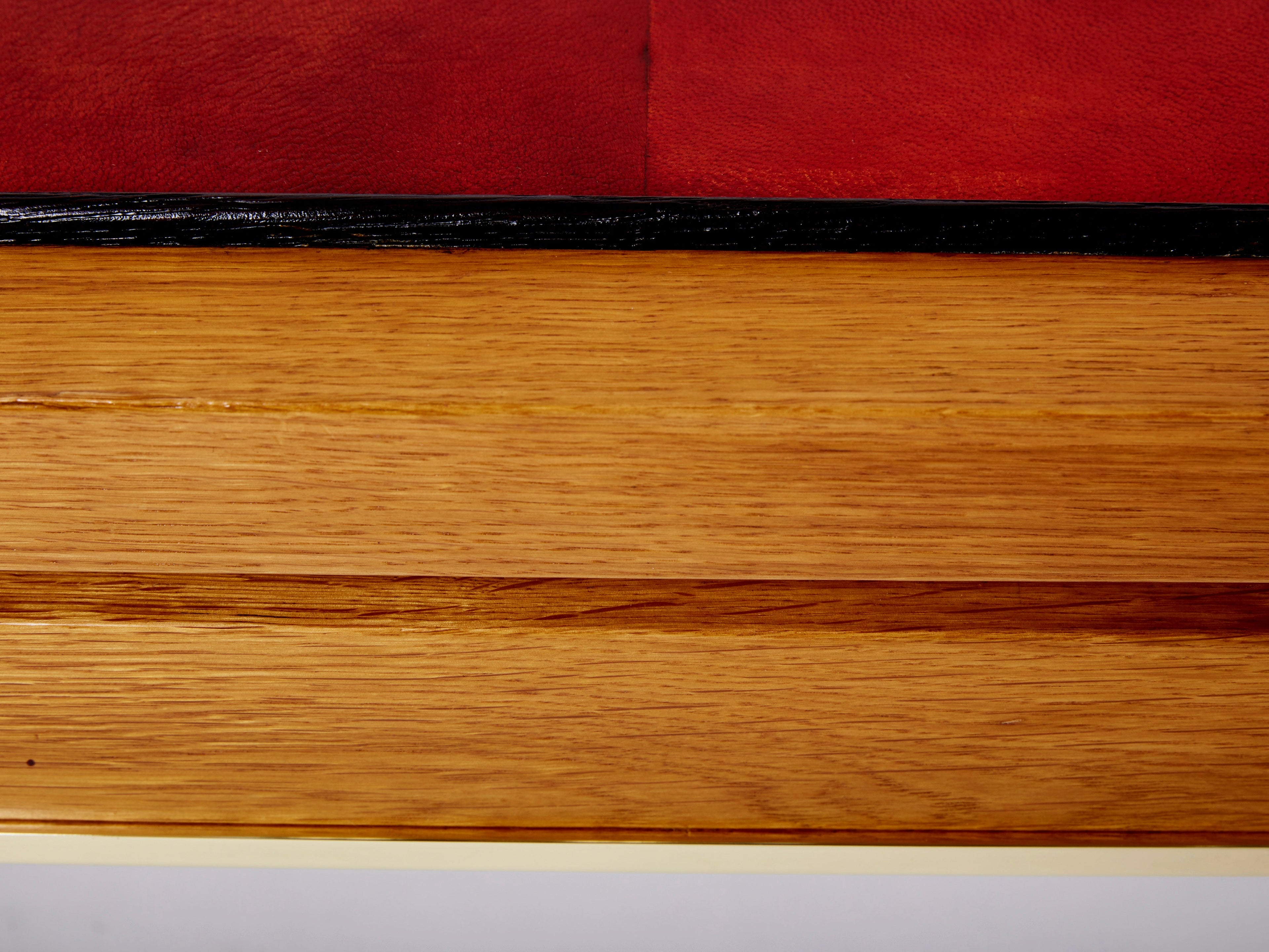 Dupré-Lafon style oak brass leather coffee table Alberto Pinto 1990