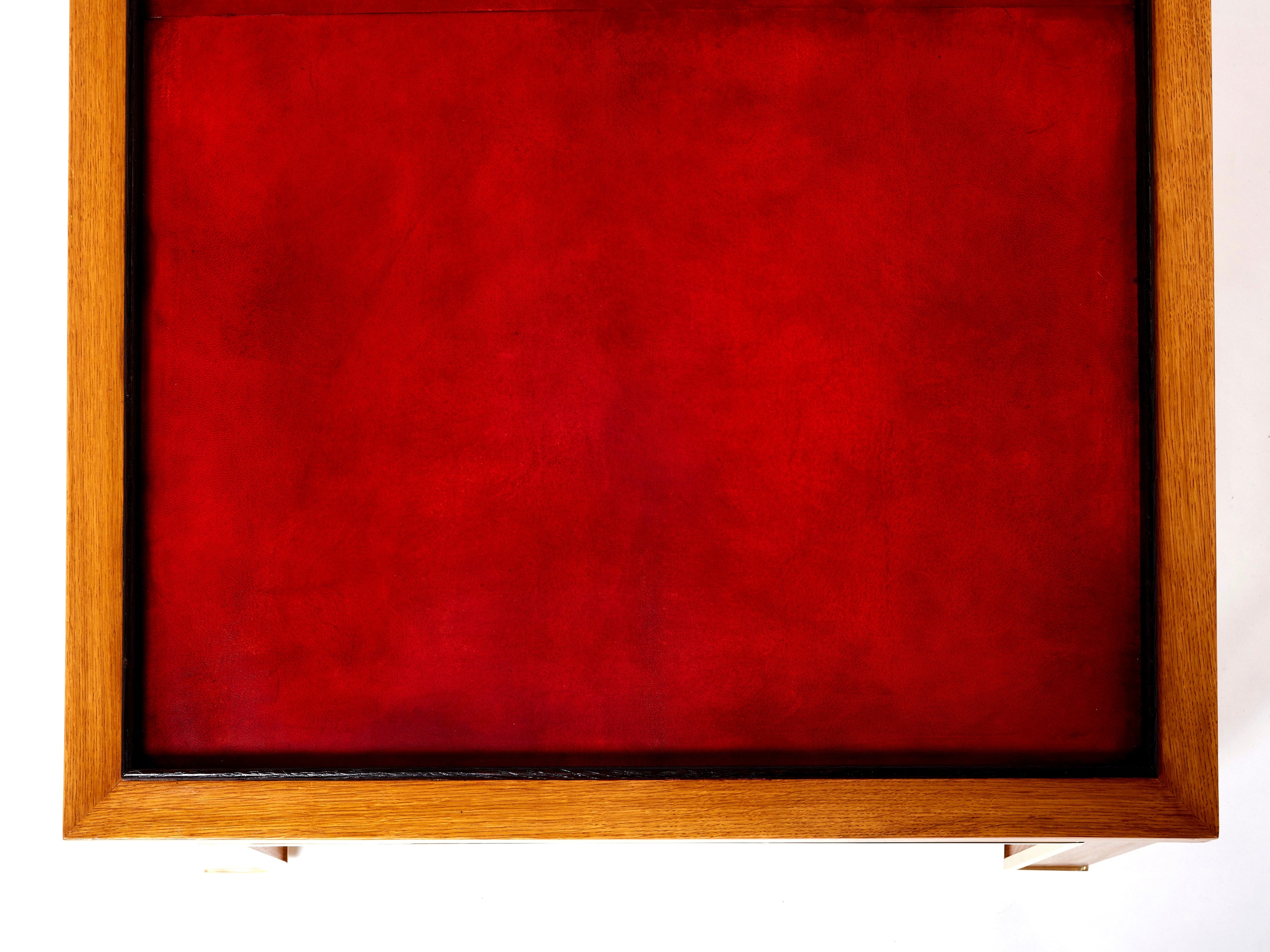 Dupré-Lafon style oak brass leather coffee table Alberto Pinto 1990