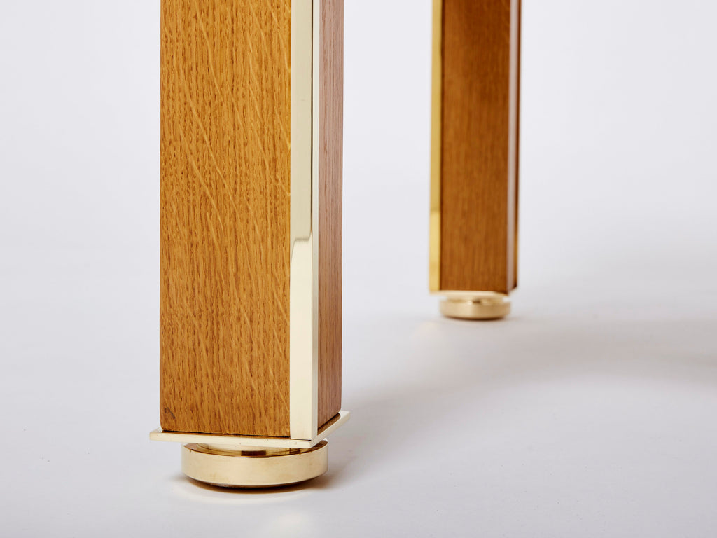 Dupré-Lafon style oak brass leather coffee table Alberto Pinto 1990