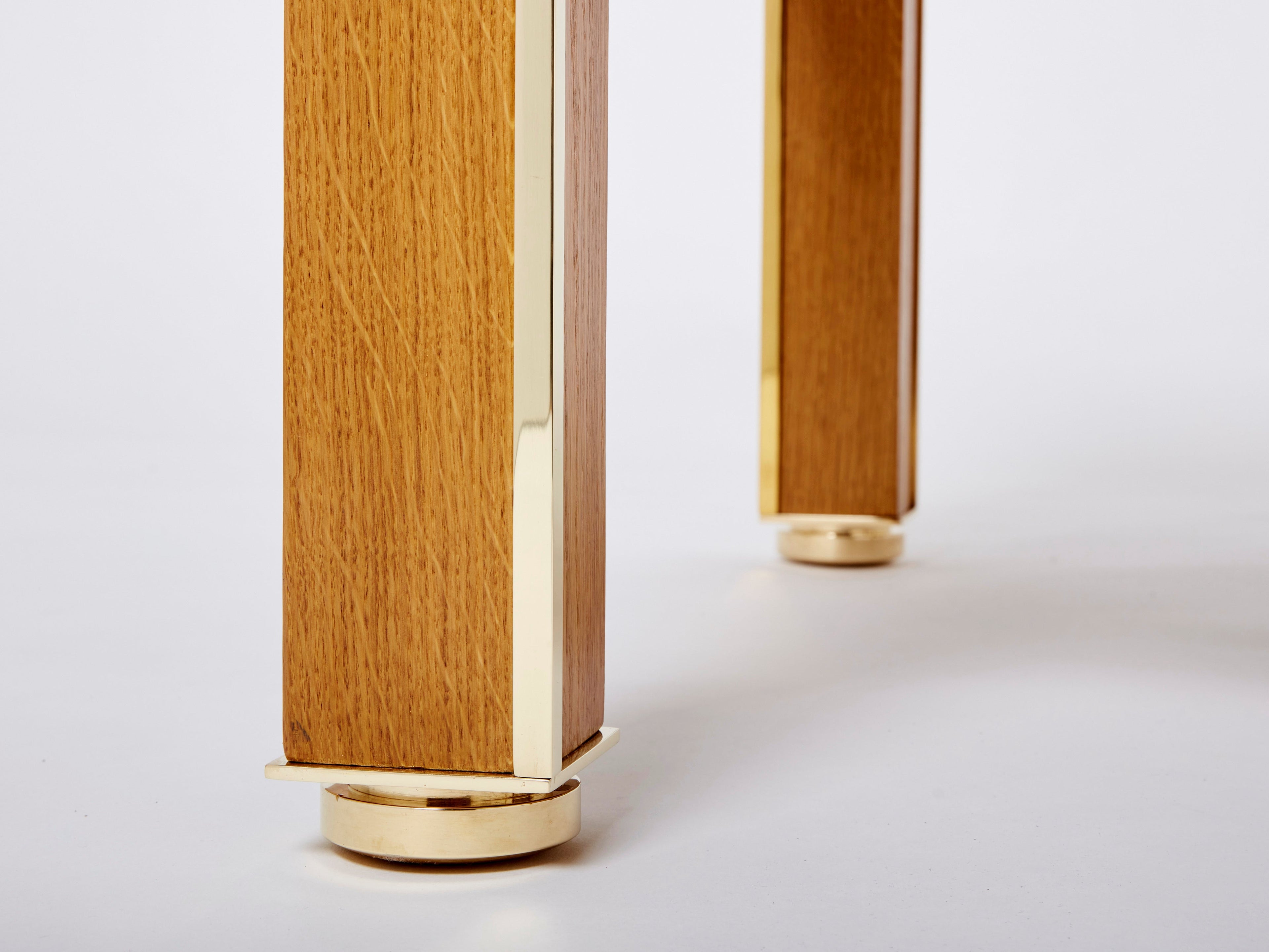 Dupré-Lafon style oak brass leather coffee table Alberto Pinto 1990