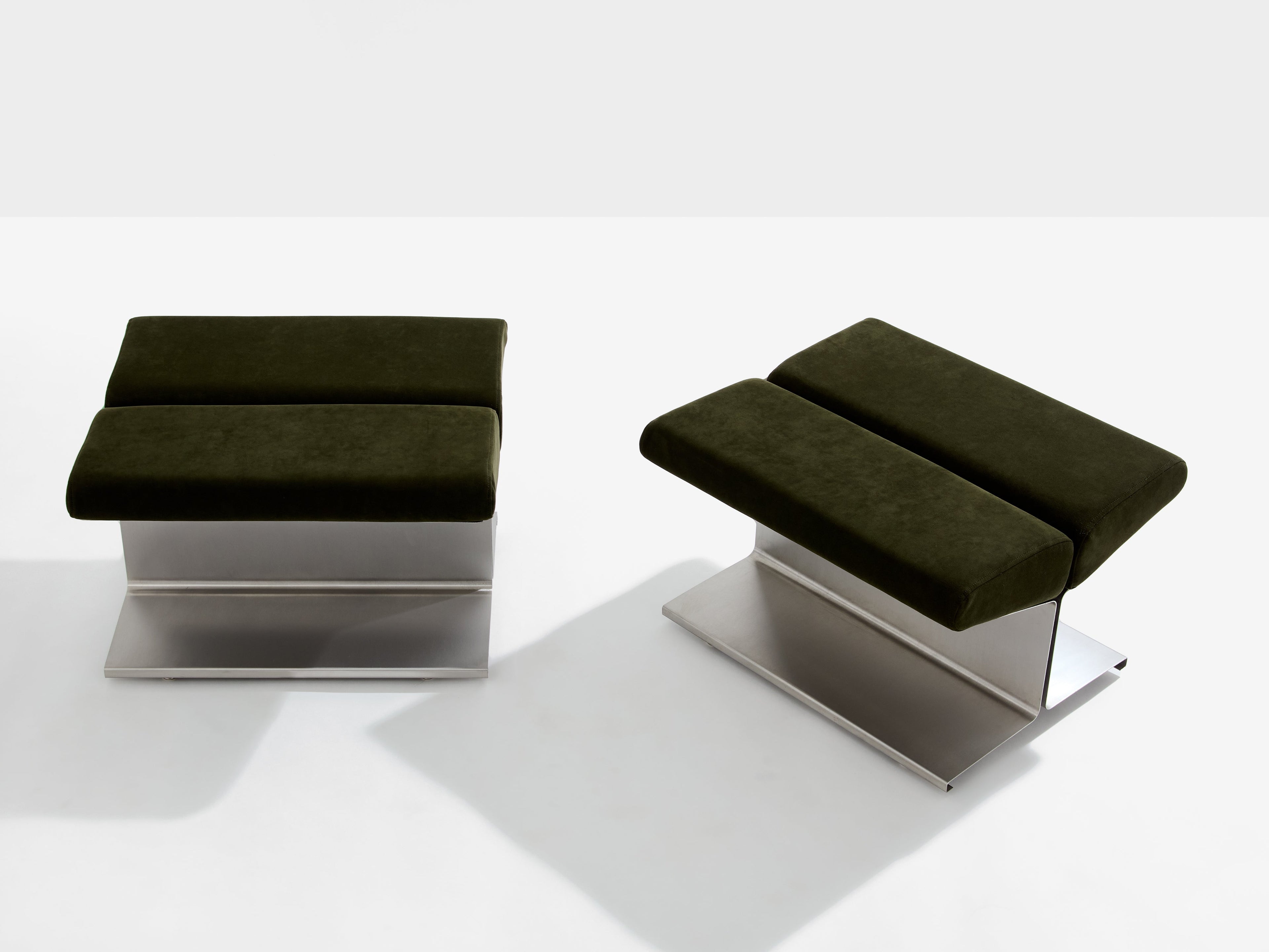 Paul Geoffroy for Uginox stainless steel alcantara ottomans 1975