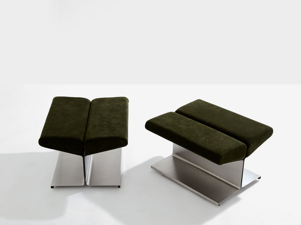 Paul Geoffroy for Uginox stainless steel alcantara ottomans 1975