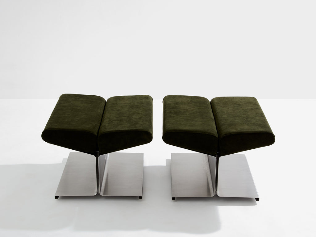 Paul Geoffroy for Uginox stainless steel alcantara ottomans 1975