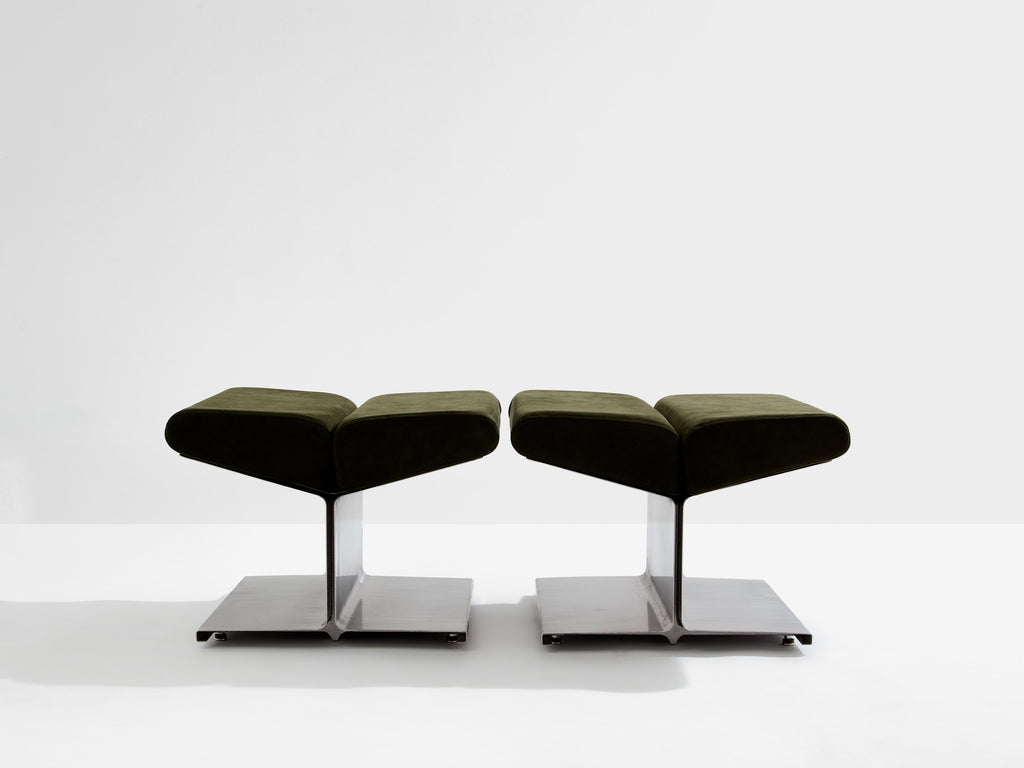 Paul Geoffroy for Uginox stainless steel alcantara ottomans 1975