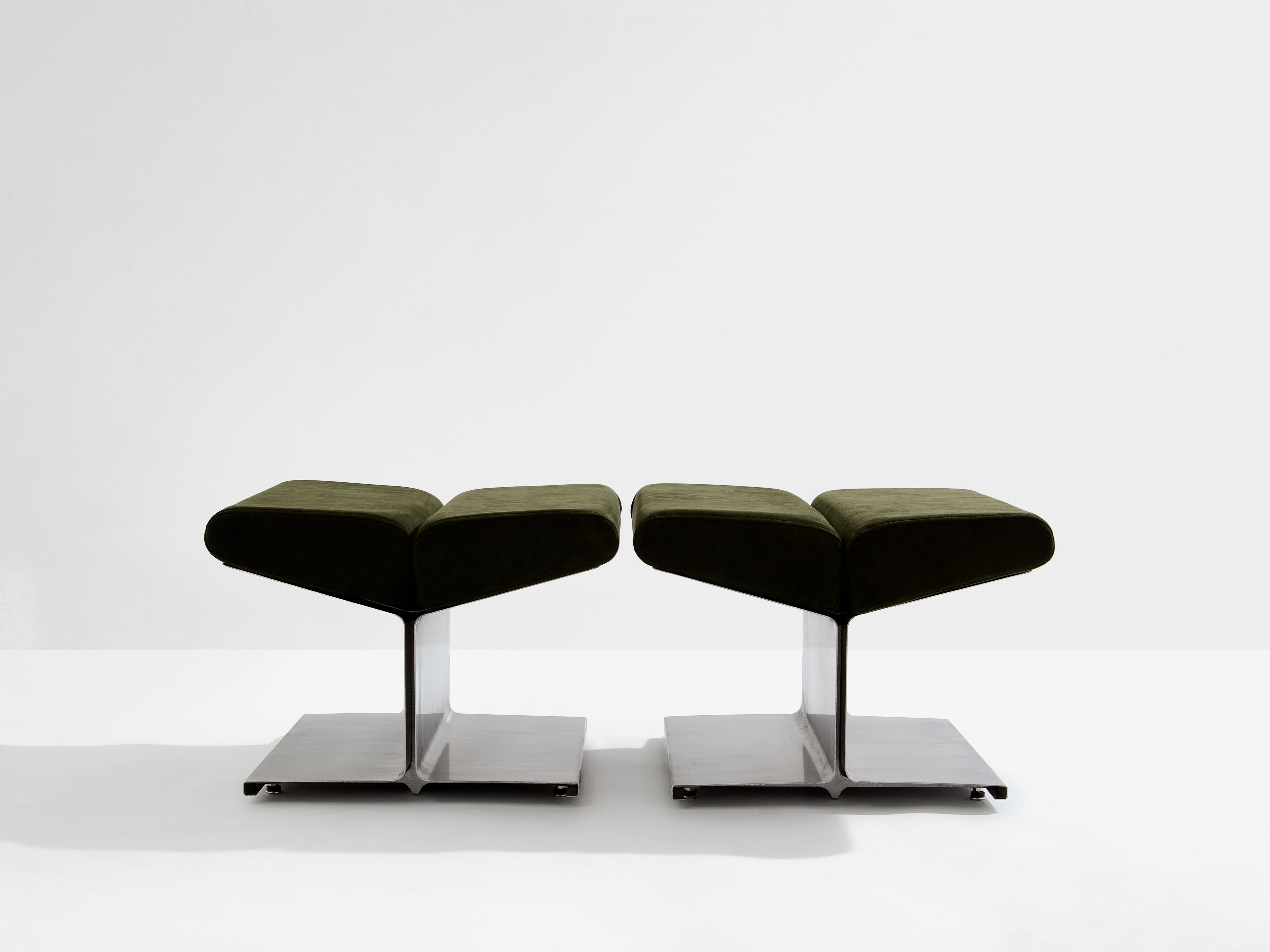 Paul Geoffroy for Uginox stainless steel alcantara ottomans 1975