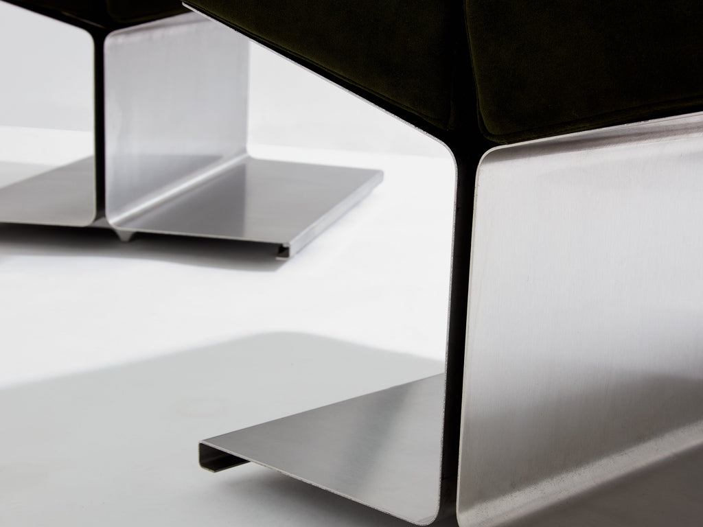 Paul Geoffroy for Uginox stainless steel alcantara ottomans 1975