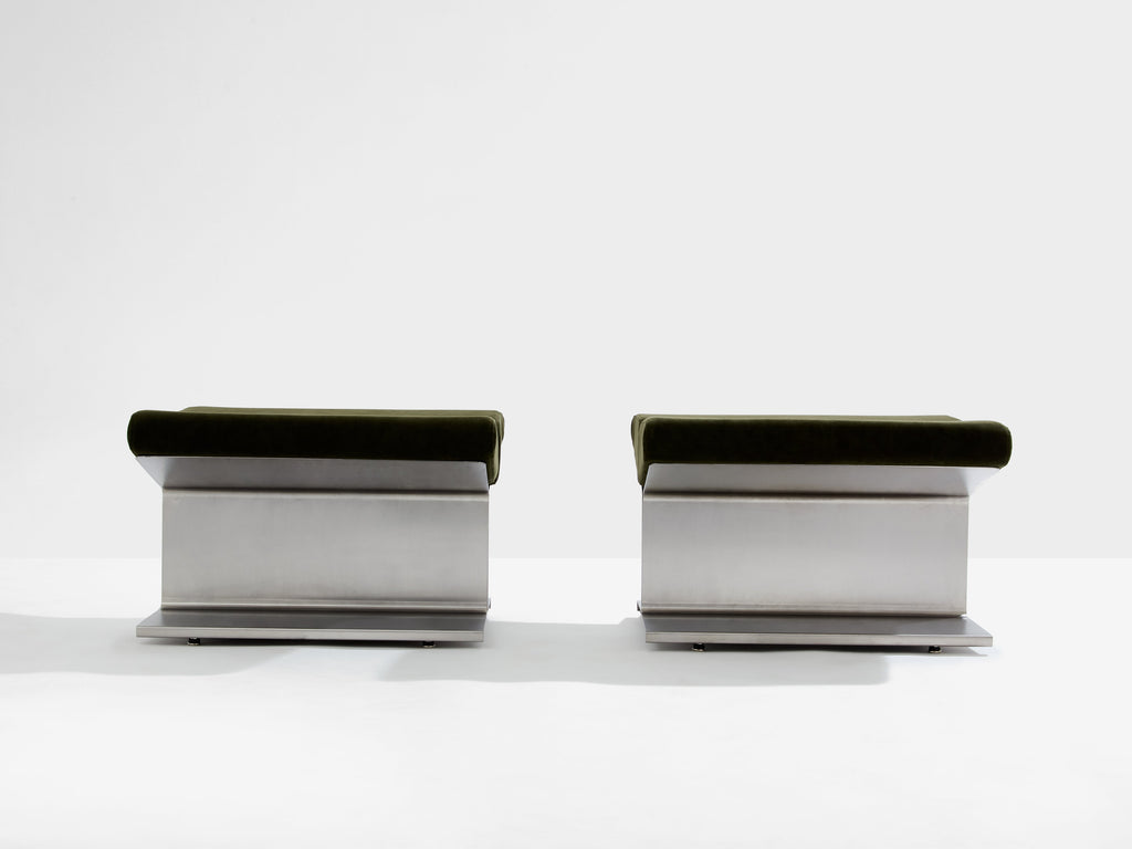 Paul Geoffroy for Uginox stainless steel alcantara ottomans 1975
