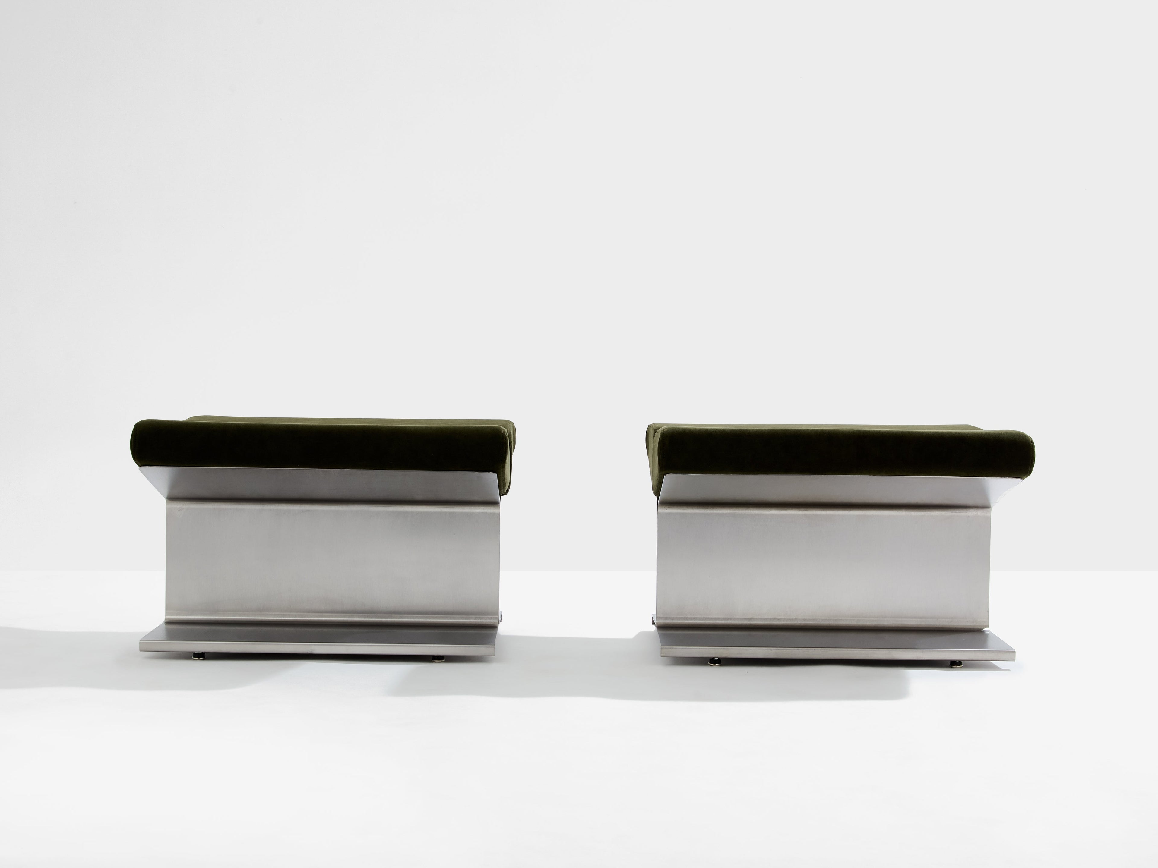 Paul Geoffroy for Uginox stainless steel alcantara ottomans 1975