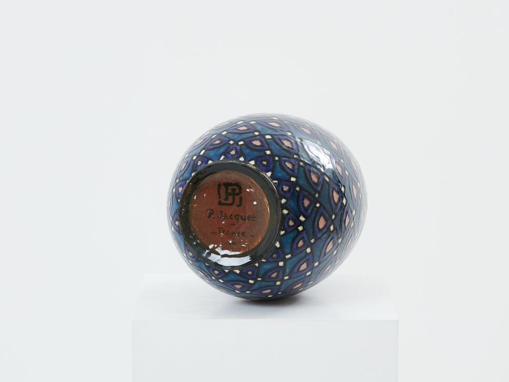 Paul Jacquet French Art Deco enameled ceramic vase 1930
