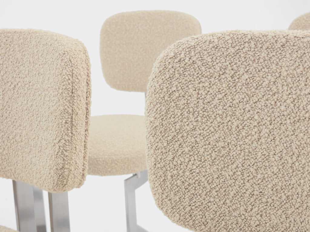 Paul Legeard set of twelve chairs stainless steel wool bouclé 1970