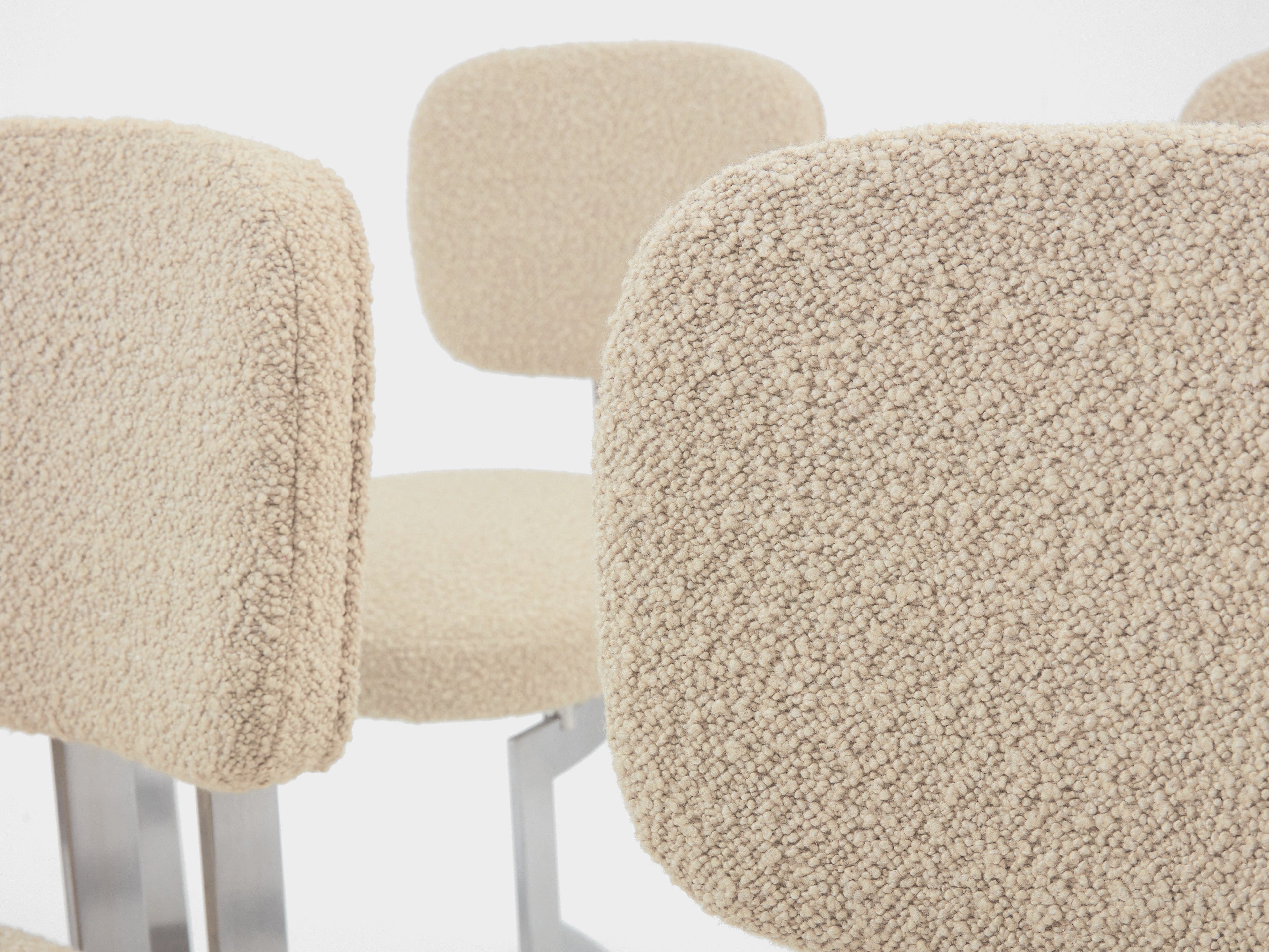 Paul Legeard set of twelve chairs stainless steel wool bouclé 1970