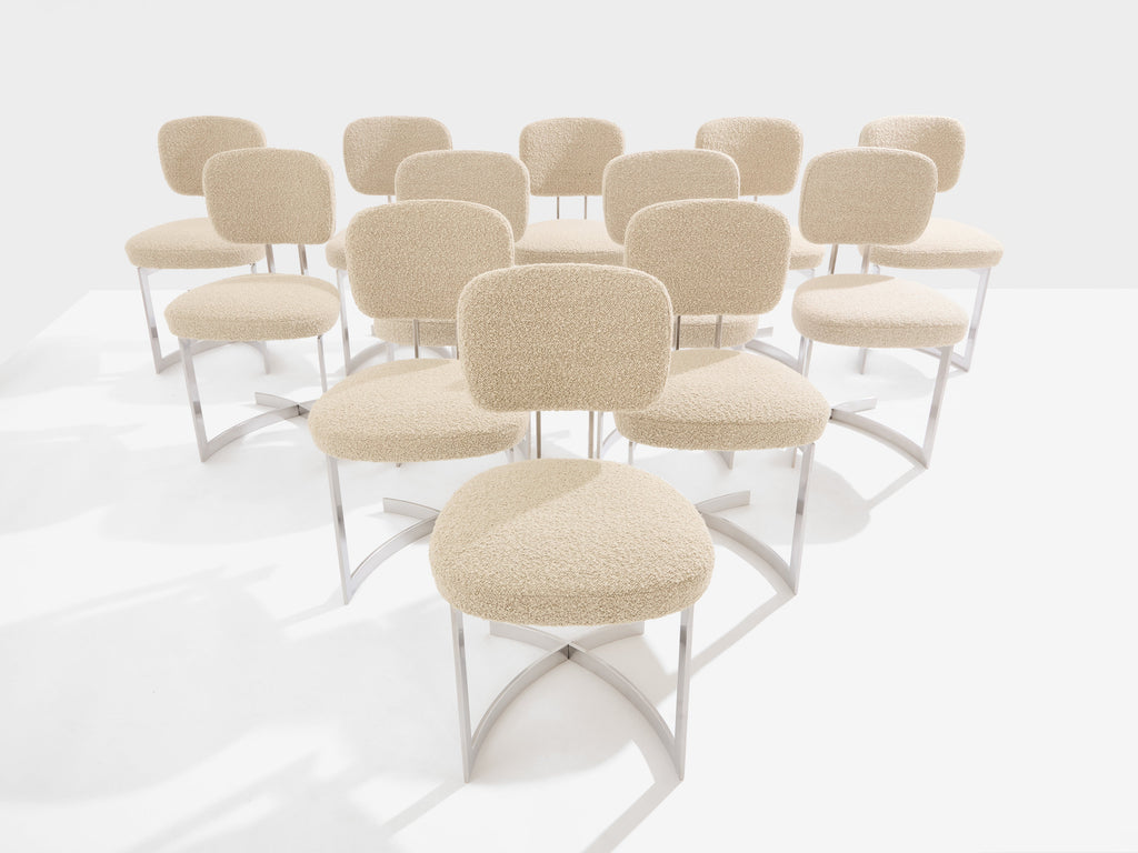 Paul Legeard set of twelve chairs stainless steel wool bouclé 1970