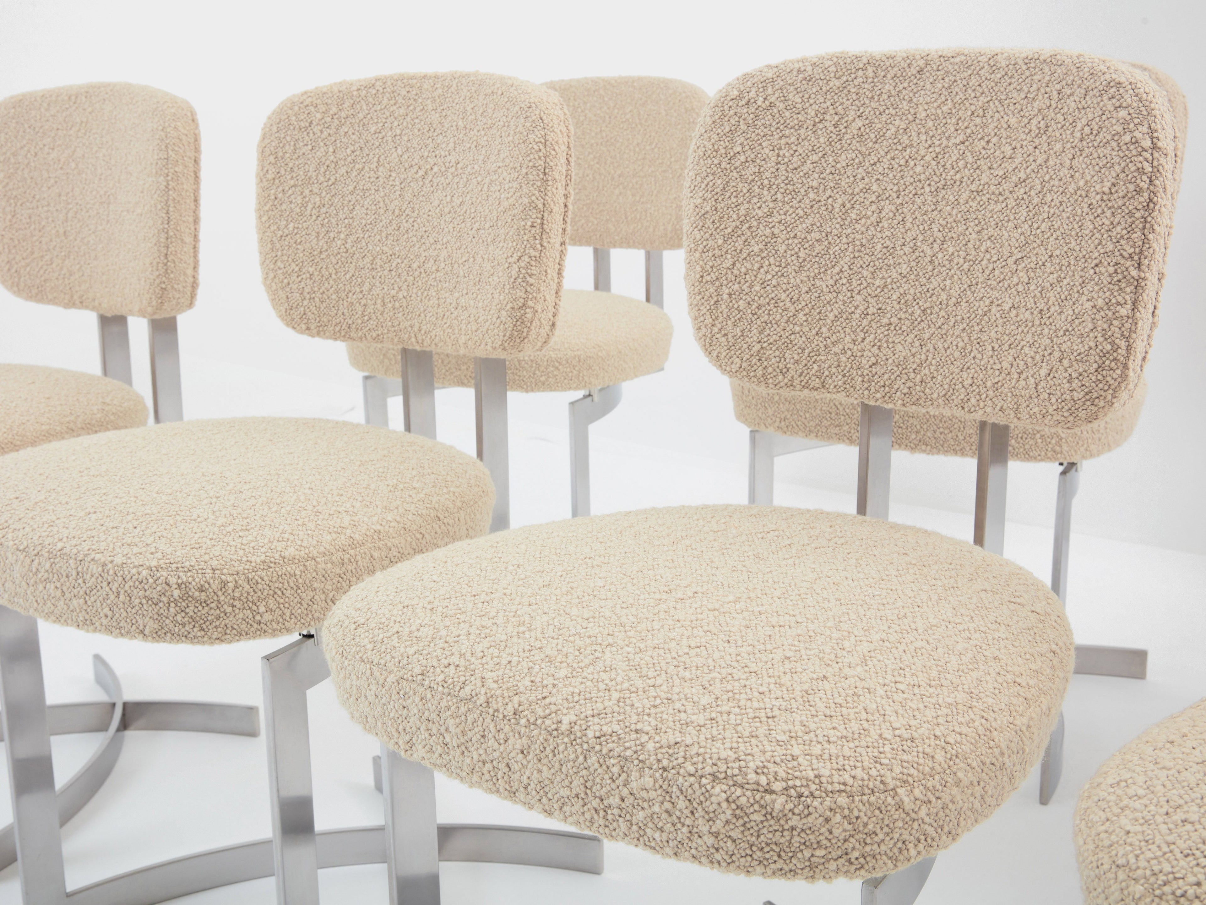 Paul Legeard set of twelve chairs stainless steel wool bouclé 1970