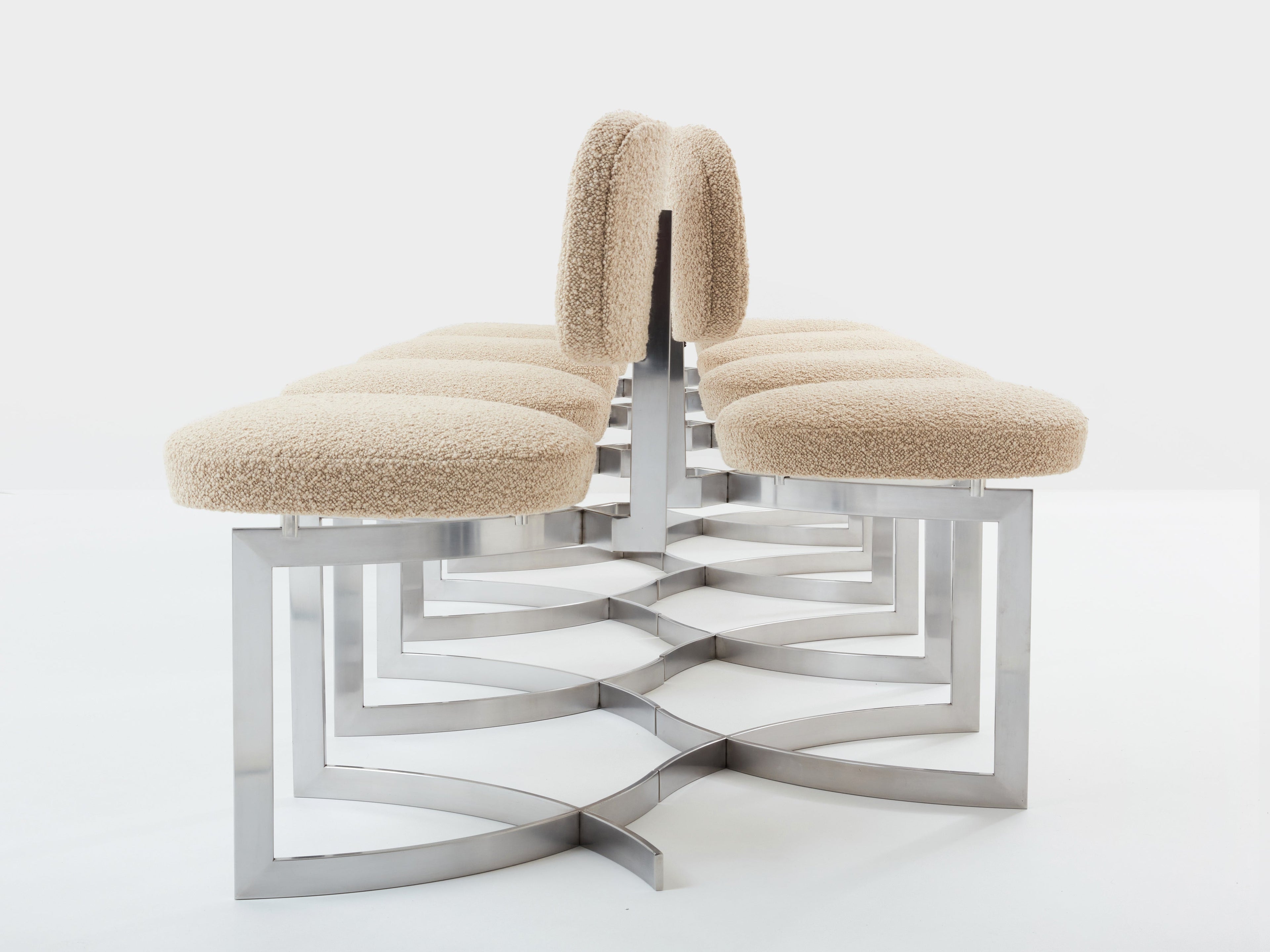 Paul Legeard set of twelve chairs stainless steel wool bouclé 1970