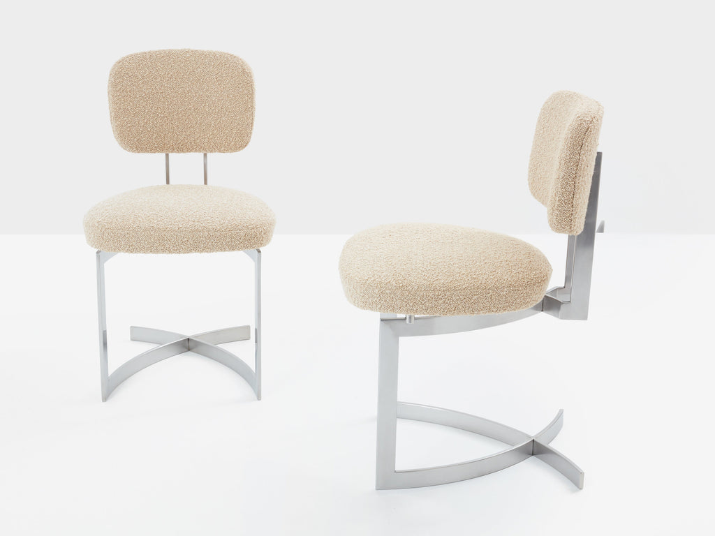 Paul Legeard set of twelve chairs stainless steel wool bouclé 1970