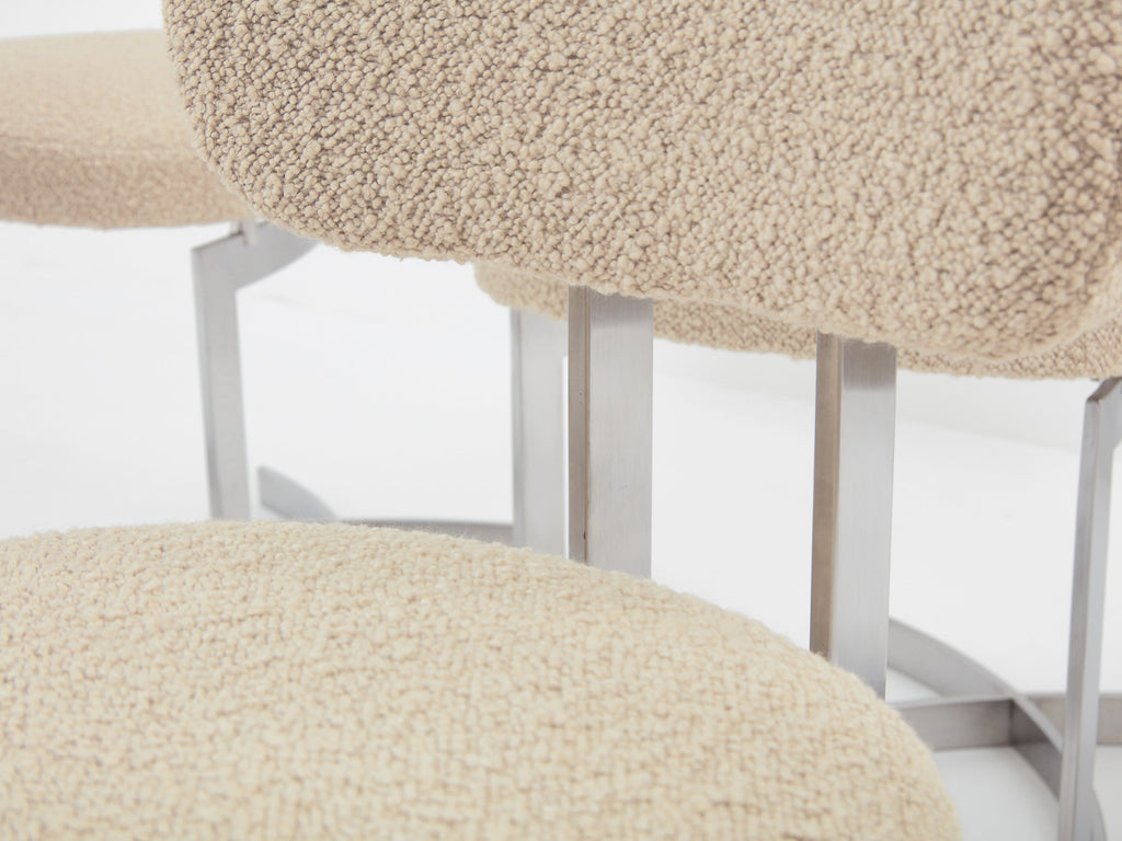 Paul Legeard set of twelve chairs stainless steel wool bouclé 1970