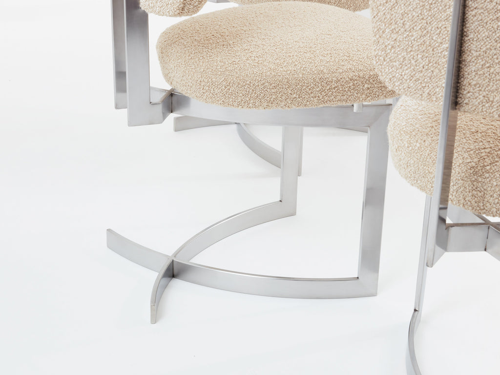 Paul Legeard set of twelve chairs stainless steel wool bouclé 1970