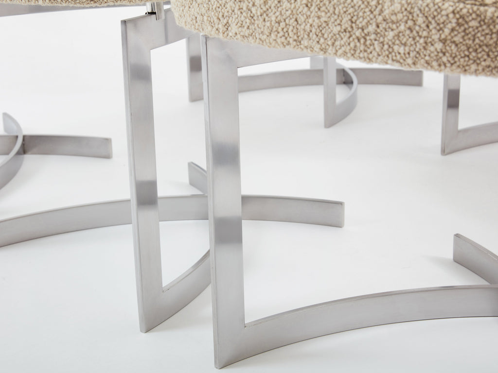 Paul Legeard set of twelve chairs stainless steel wool bouclé 1970