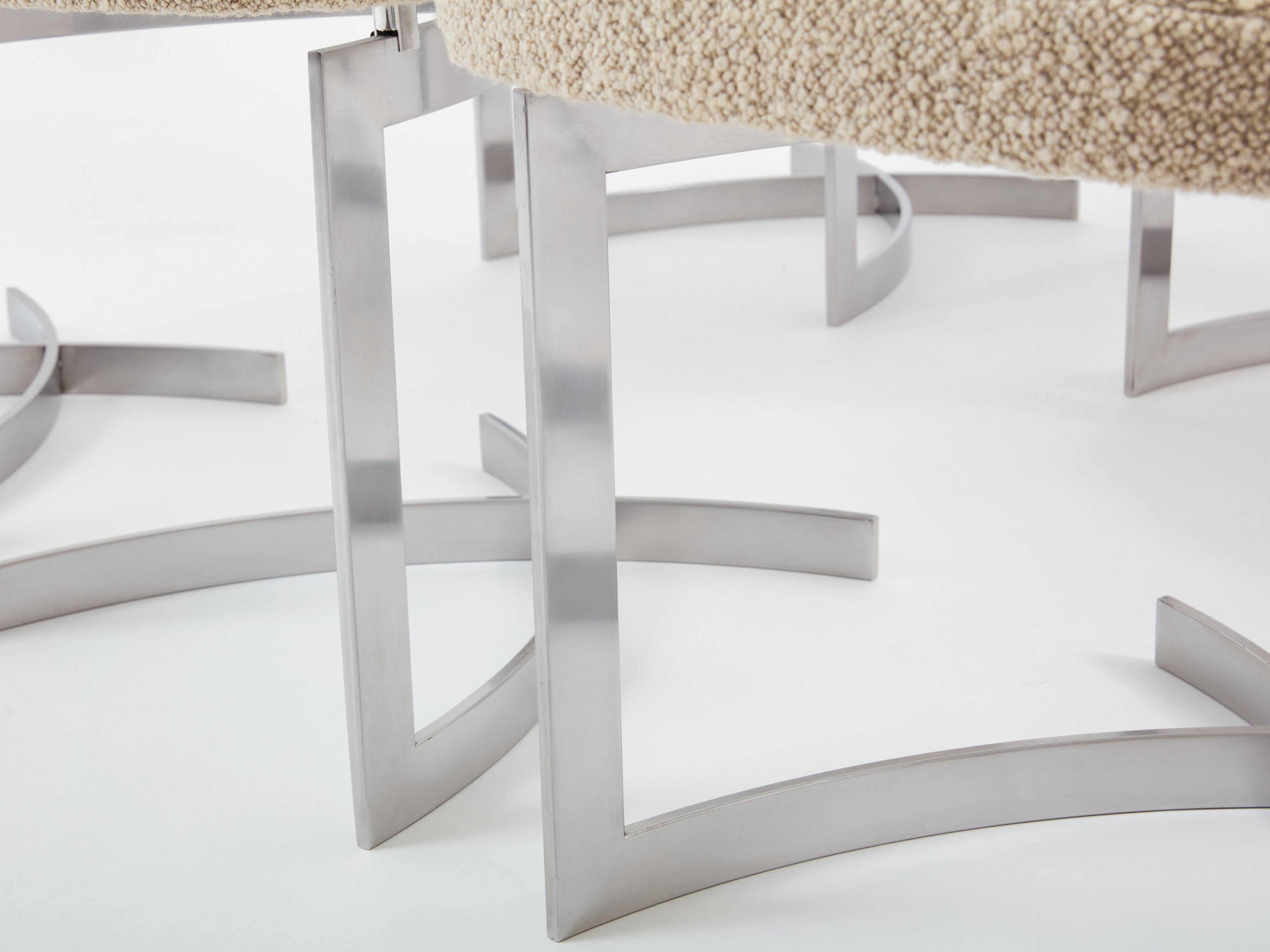Paul Legeard set of twelve chairs stainless steel wool bouclé 1970