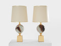 Philippe Barbier pair of large ceramic and brass table lamps 1970s