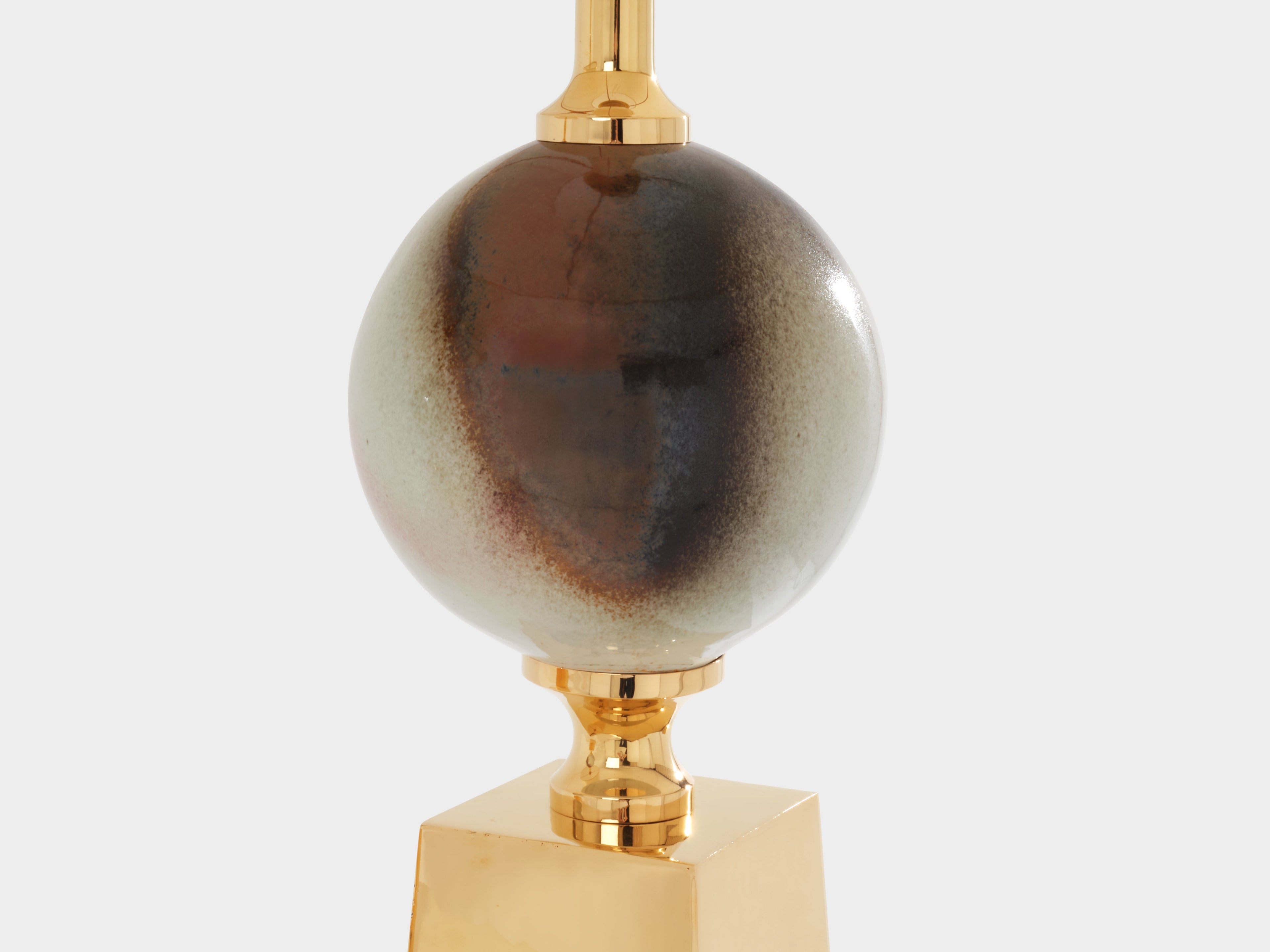 Philippe Barbier pair of large ceramic and brass table lamps 1970s