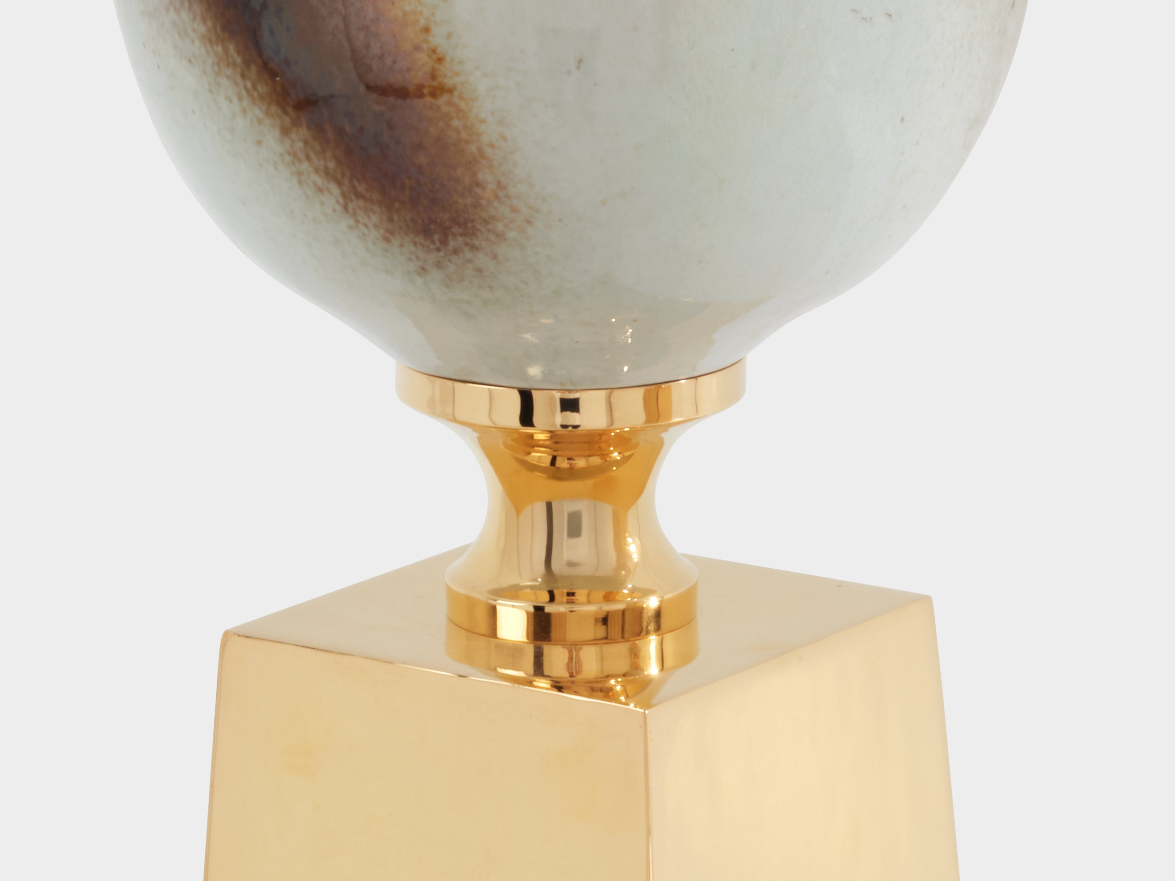 Philippe Barbier pair of large ceramic and brass table lamps 1970s