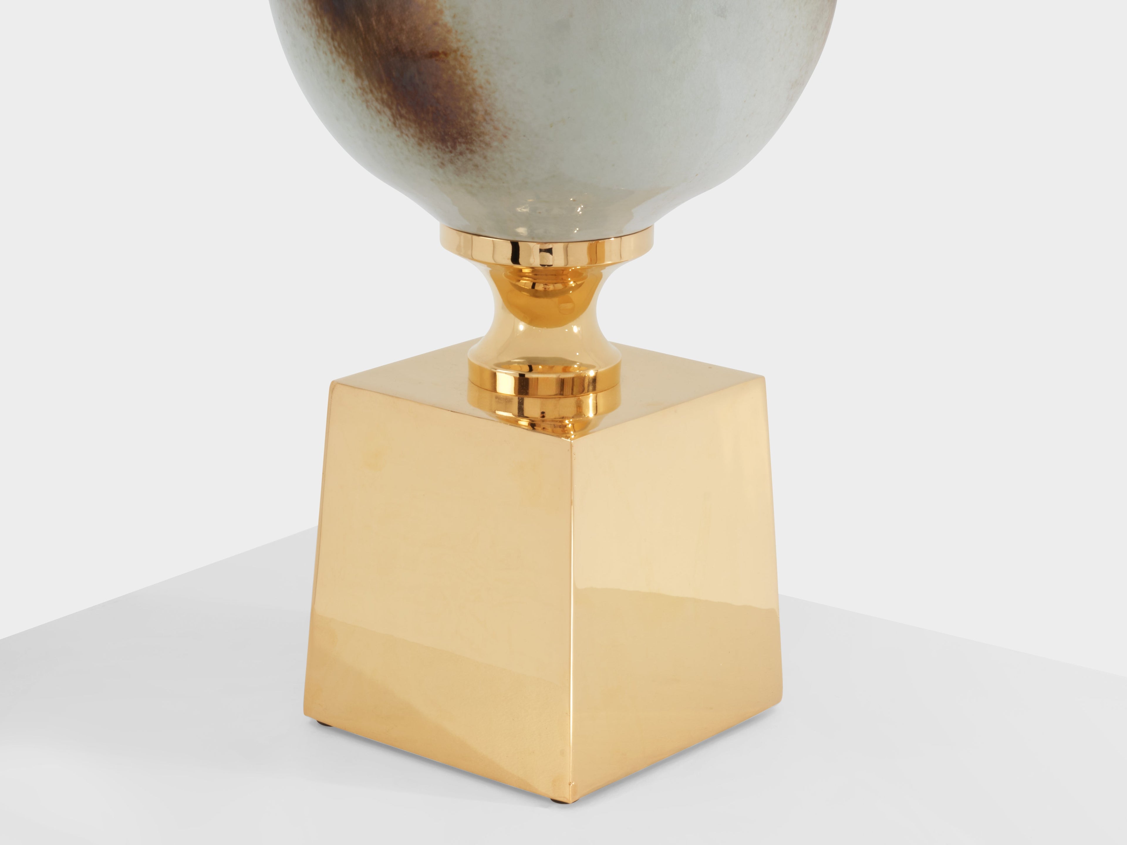 Philippe Barbier pair of large ceramic and brass table lamps 1970s