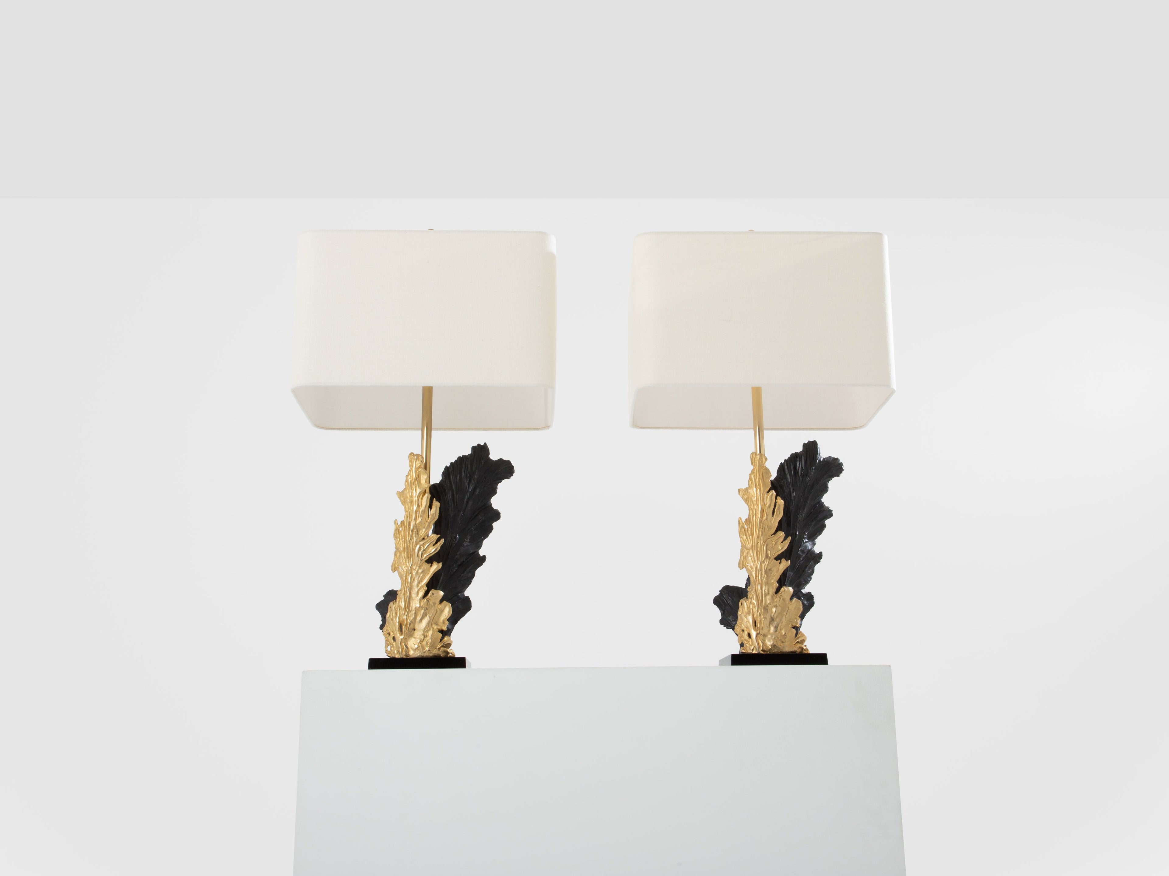 Philippe Cheverny pair of large resin and bronze table lamps 1970s